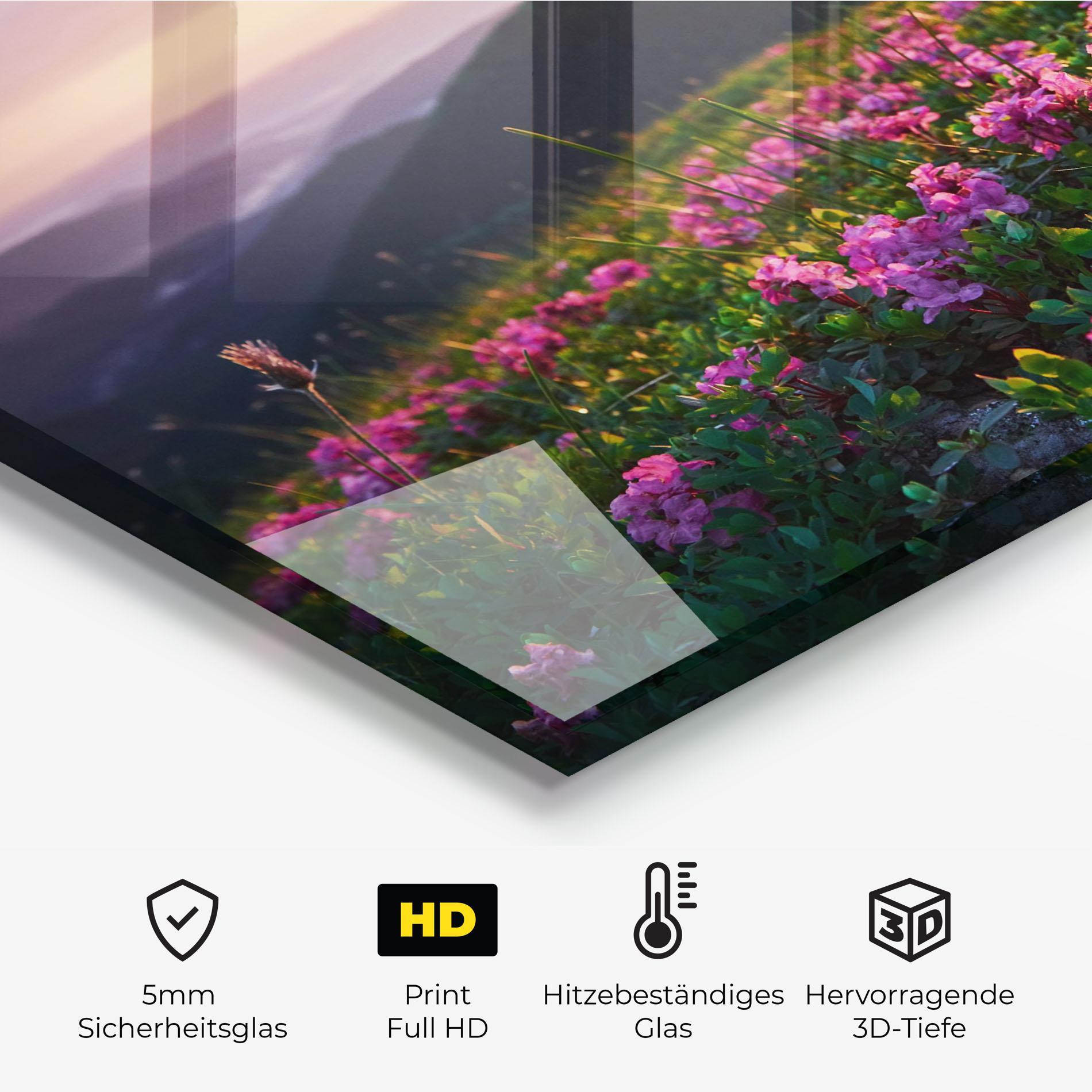 Küchenrückwand Glas Purple Summer Flowers mockup 2