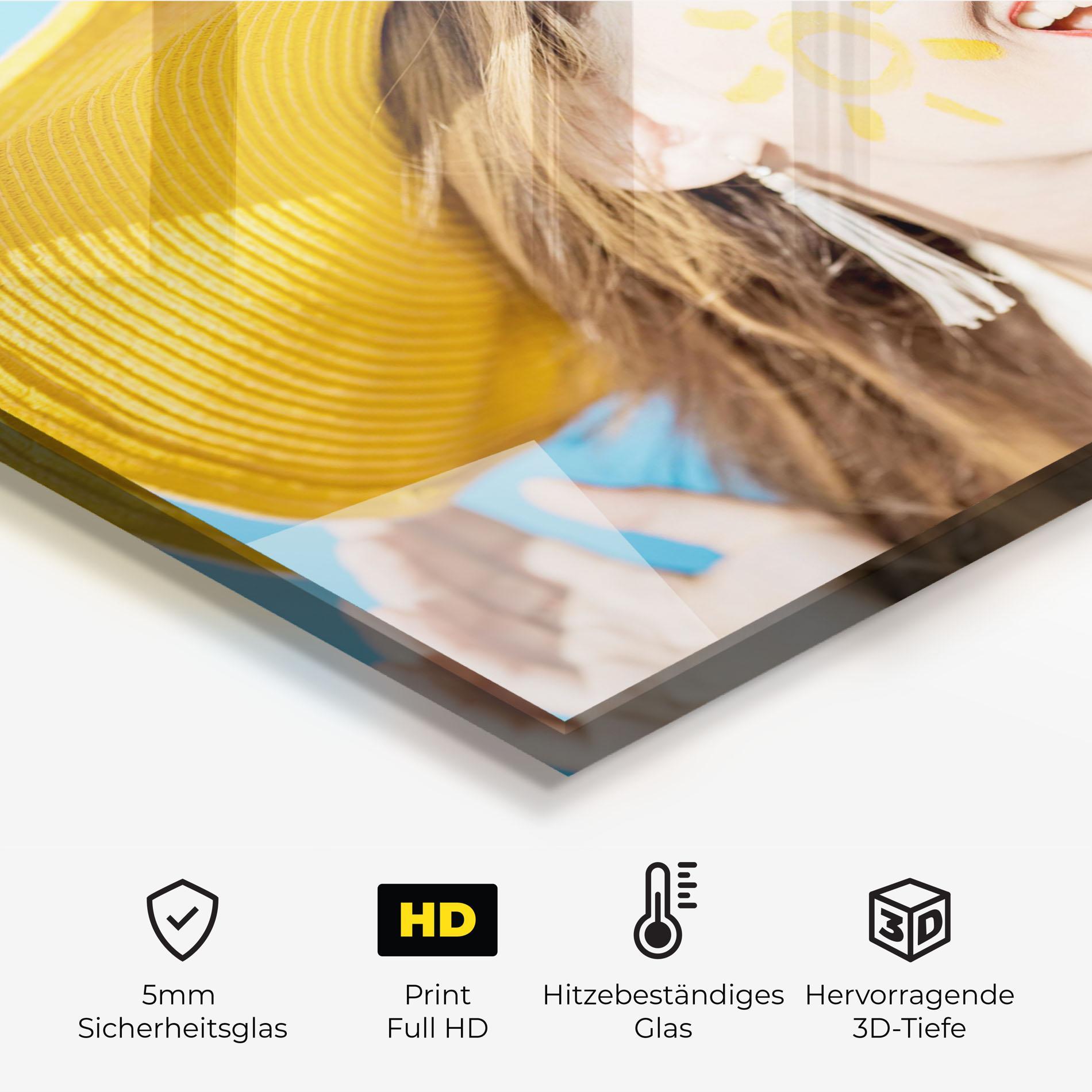 Küchenrückwand Glas Yellow Hat Woman mockup 2