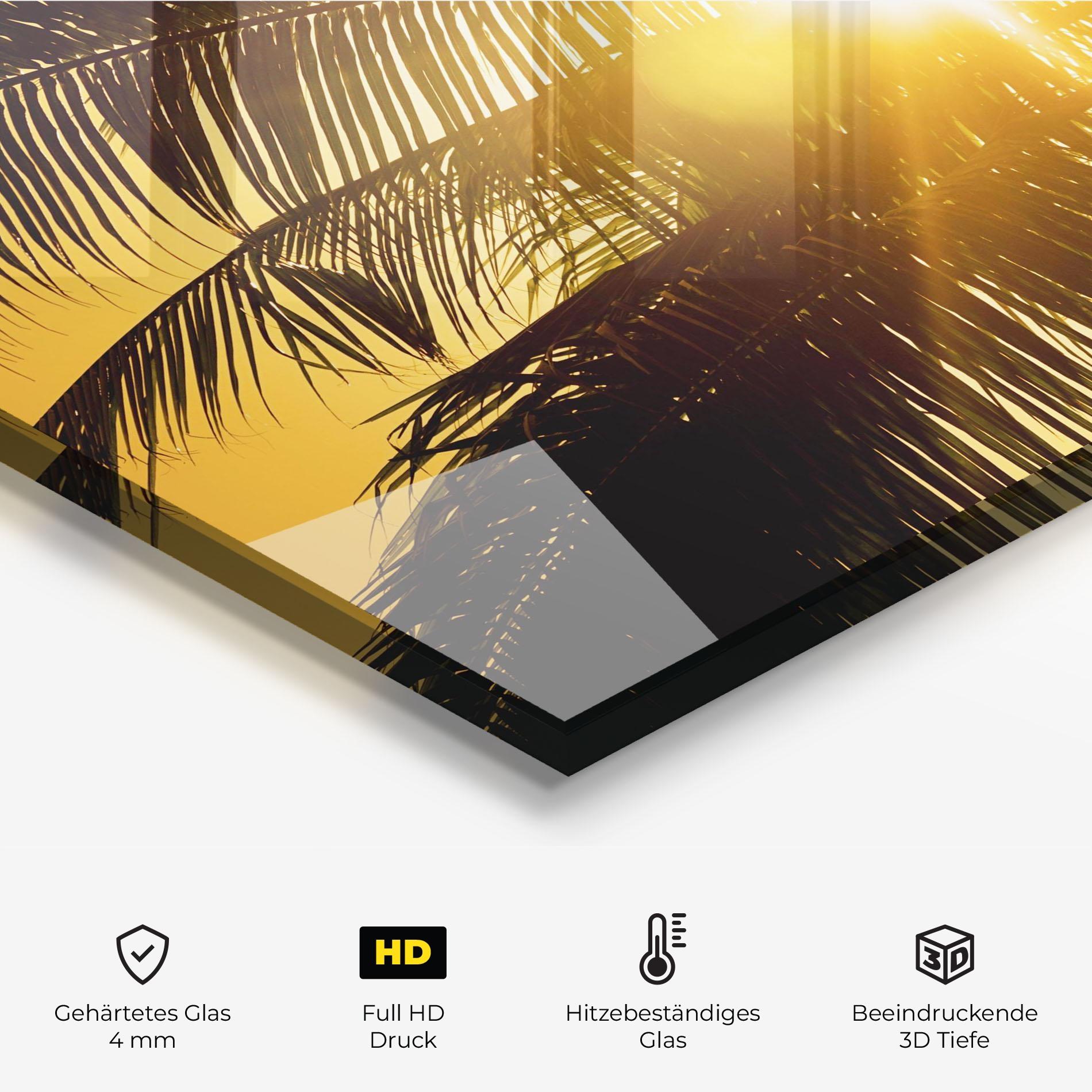 Küchenrückwand Glas Palm Trees Sun mockup 2