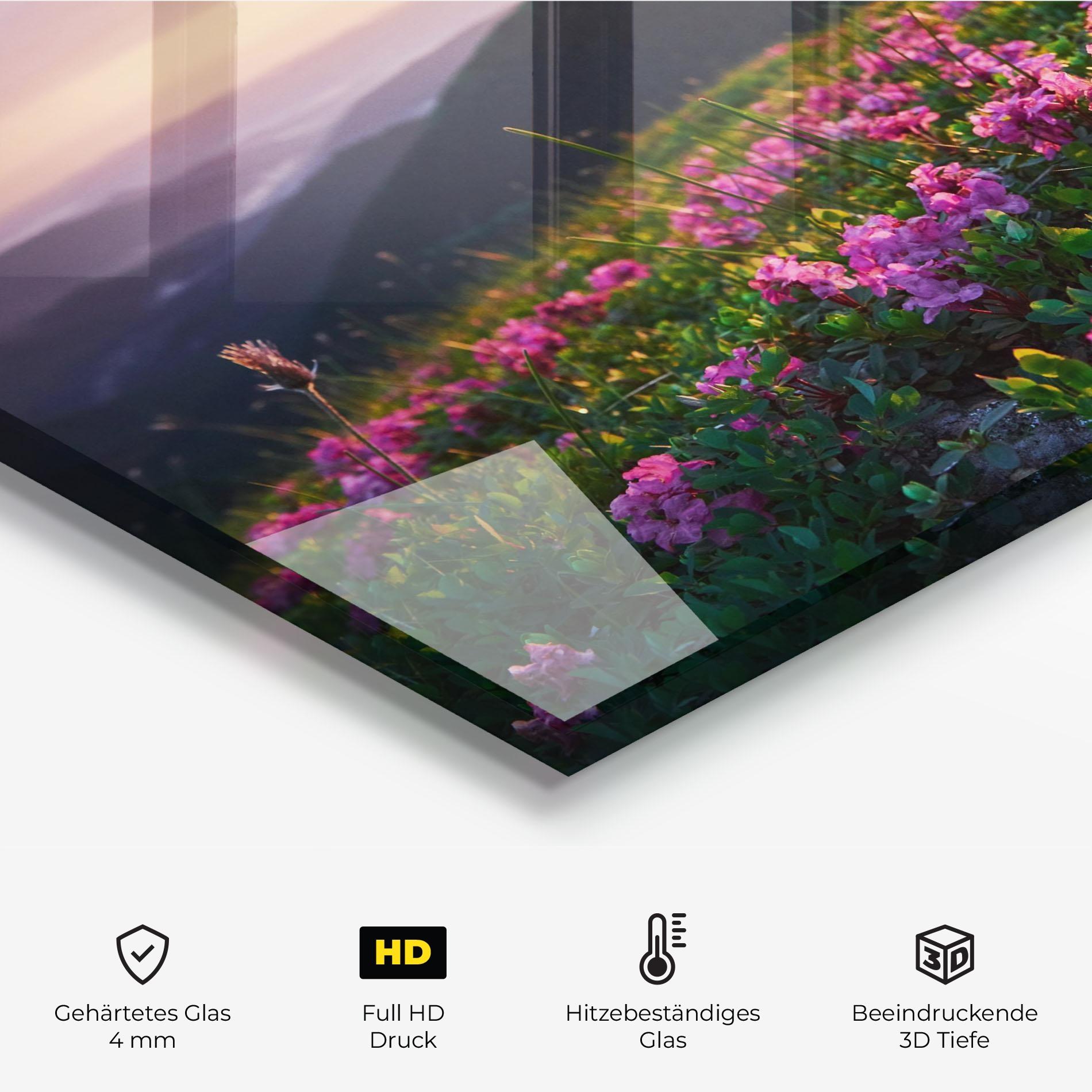 Küchenrückwand Glas Purple Summer Flowers mockup 2