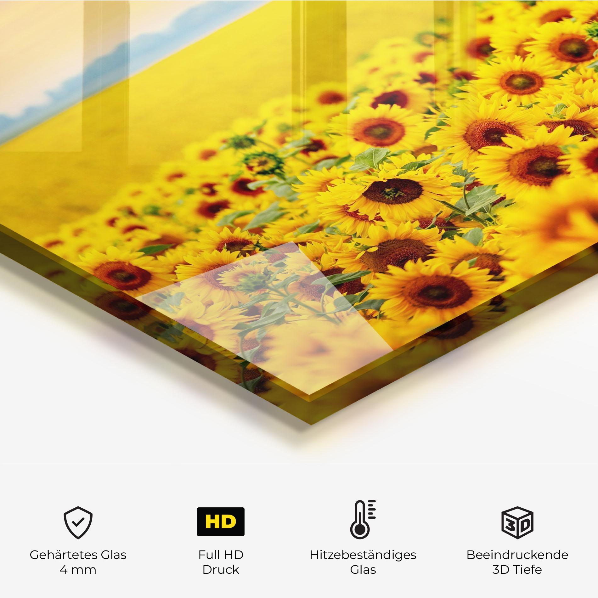 Küchenrückwand Glas Yellow Sunflowers mockup 2