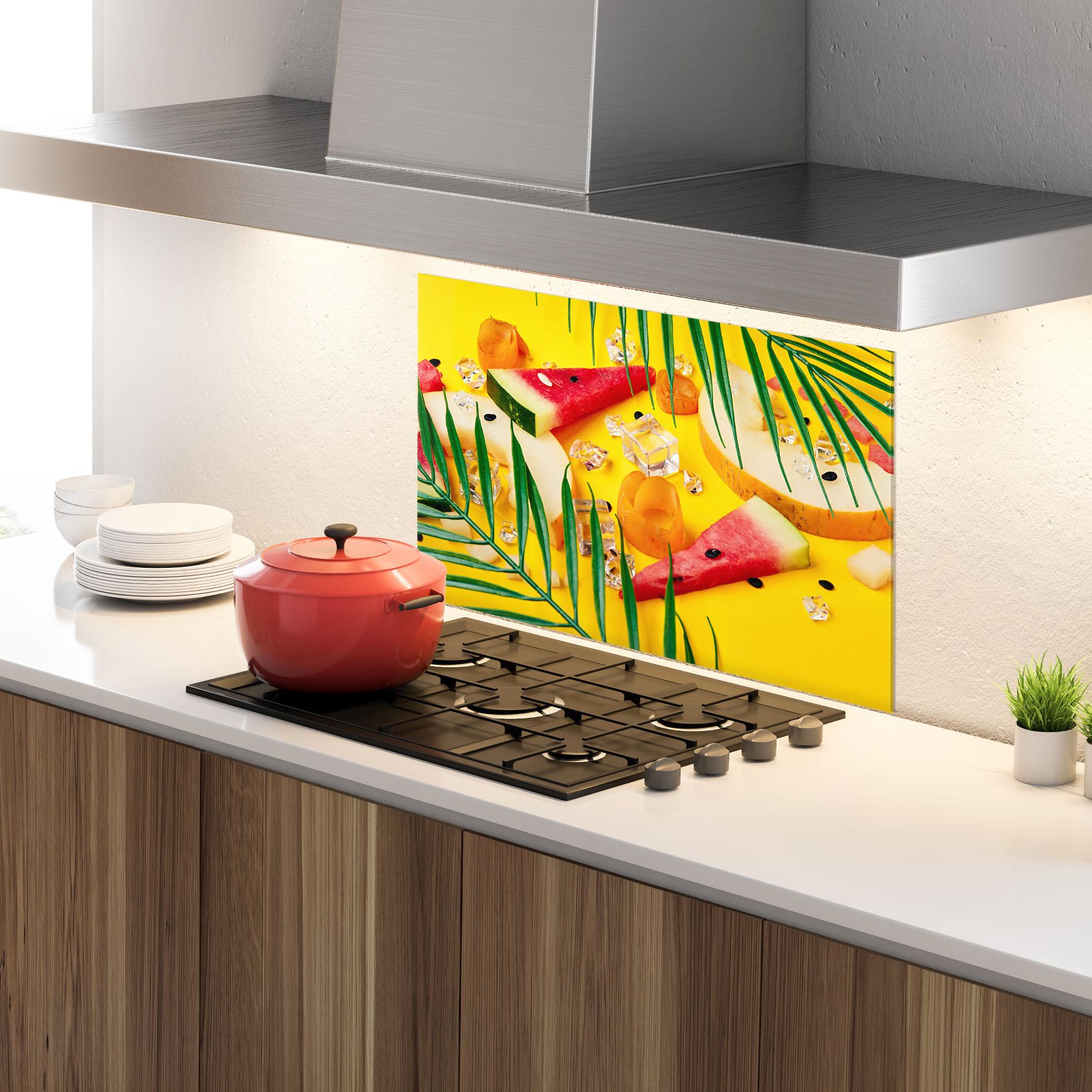 Küchenrückwand Glas Ice Cubes Fruits mockup 4