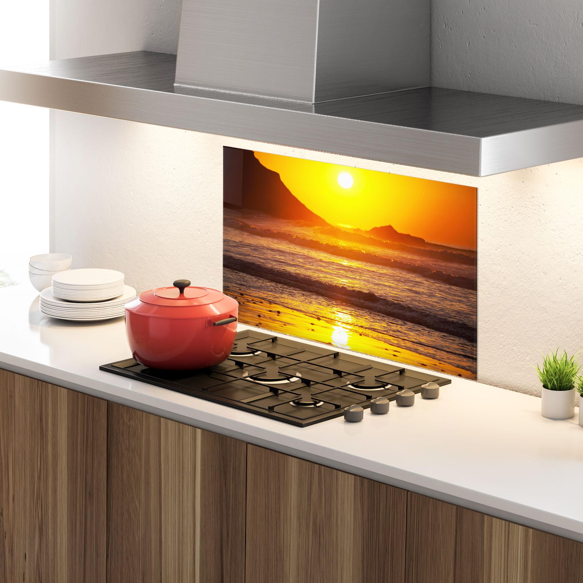 Küchenrückwand Glas Sea Sunset mockup 4