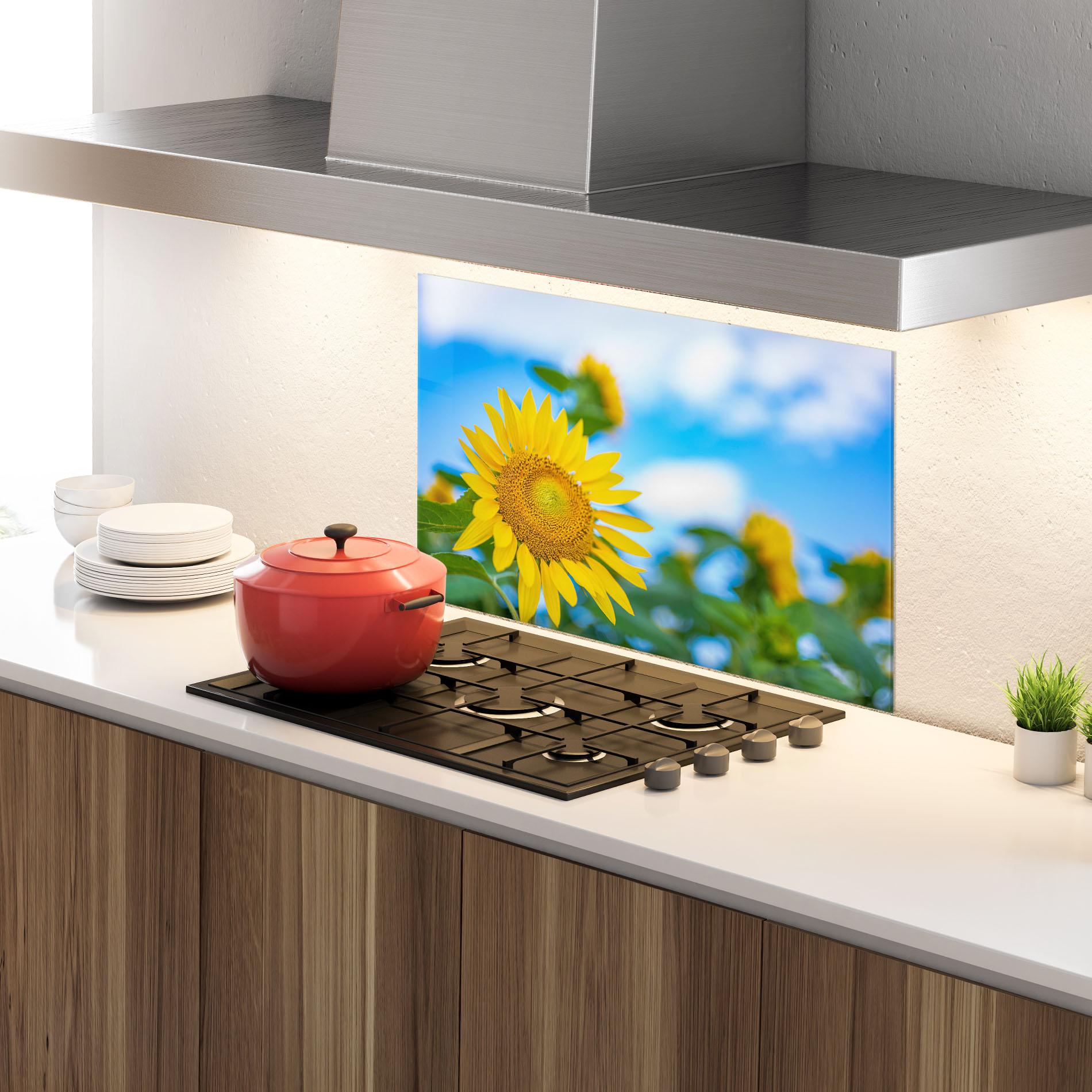 Küchenrückwand Glas Sunflower Sky mockup 4