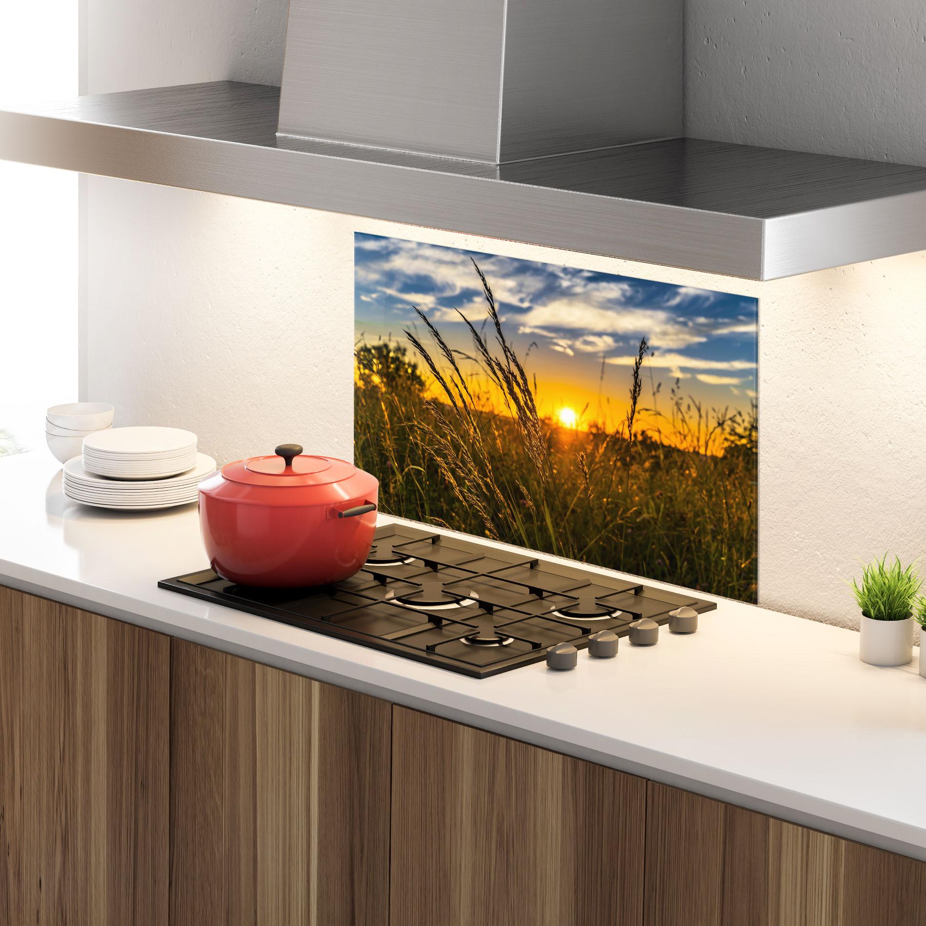 Küchenrückwand Glas Wheat Sunset mockup 4