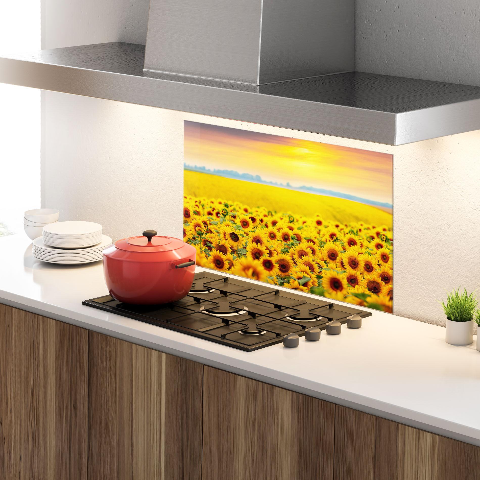 Küchenrückwand Glas Yellow Sunflowers mockup 4