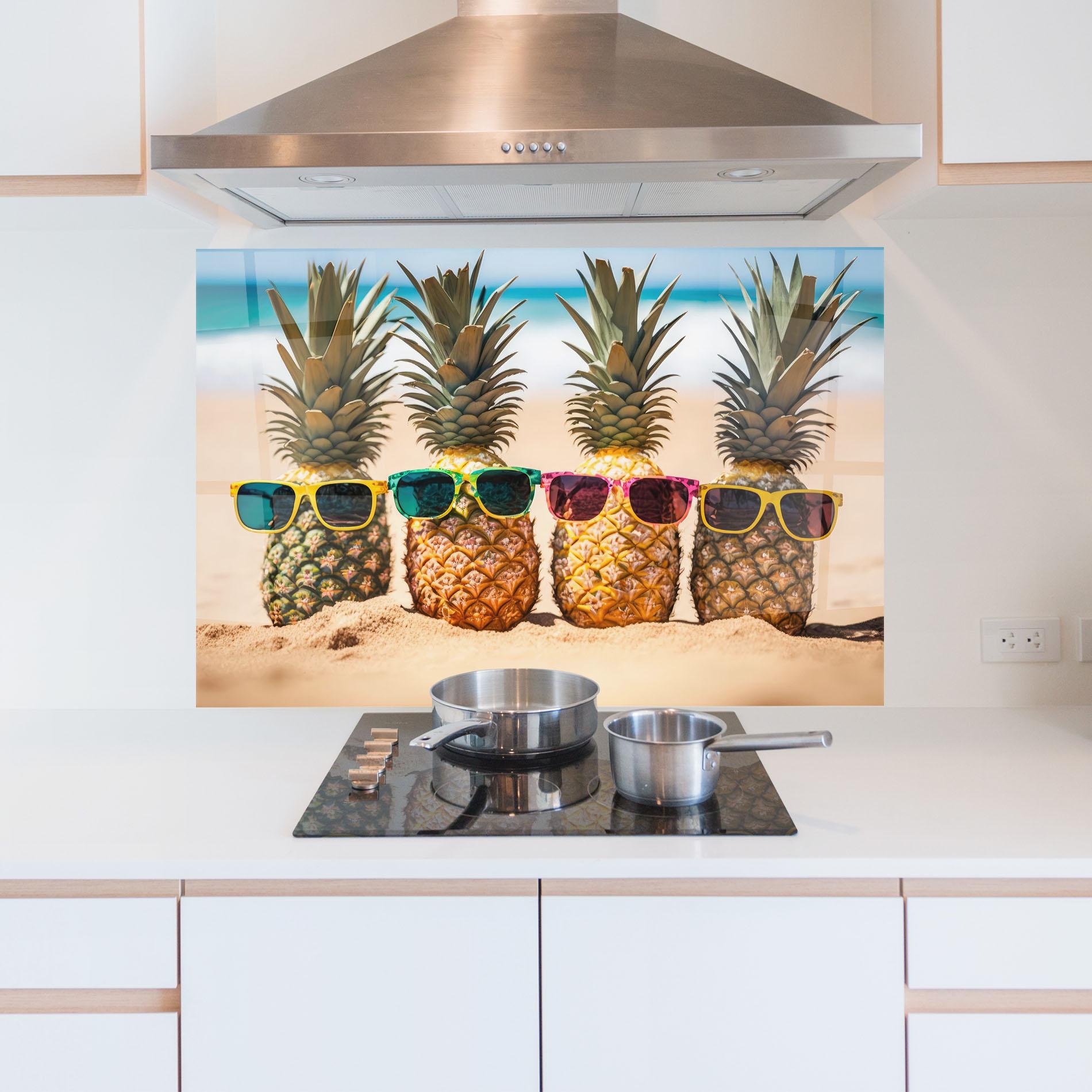 Küchenrückwand Glas Five Pineapples mockup 5