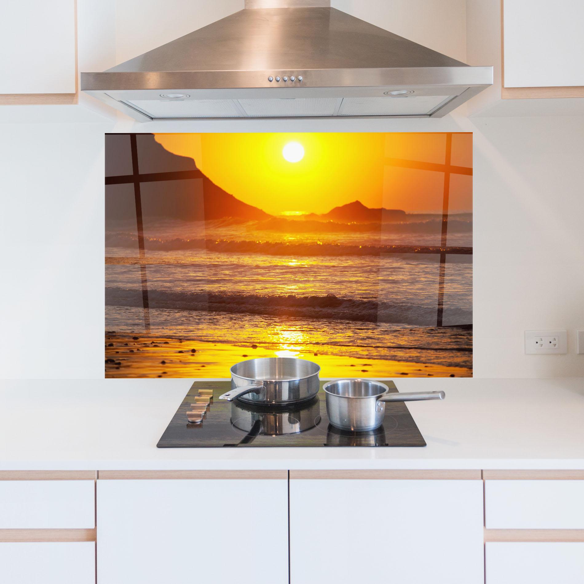 Küchenrückwand Glas Sea Sunset mockup 5