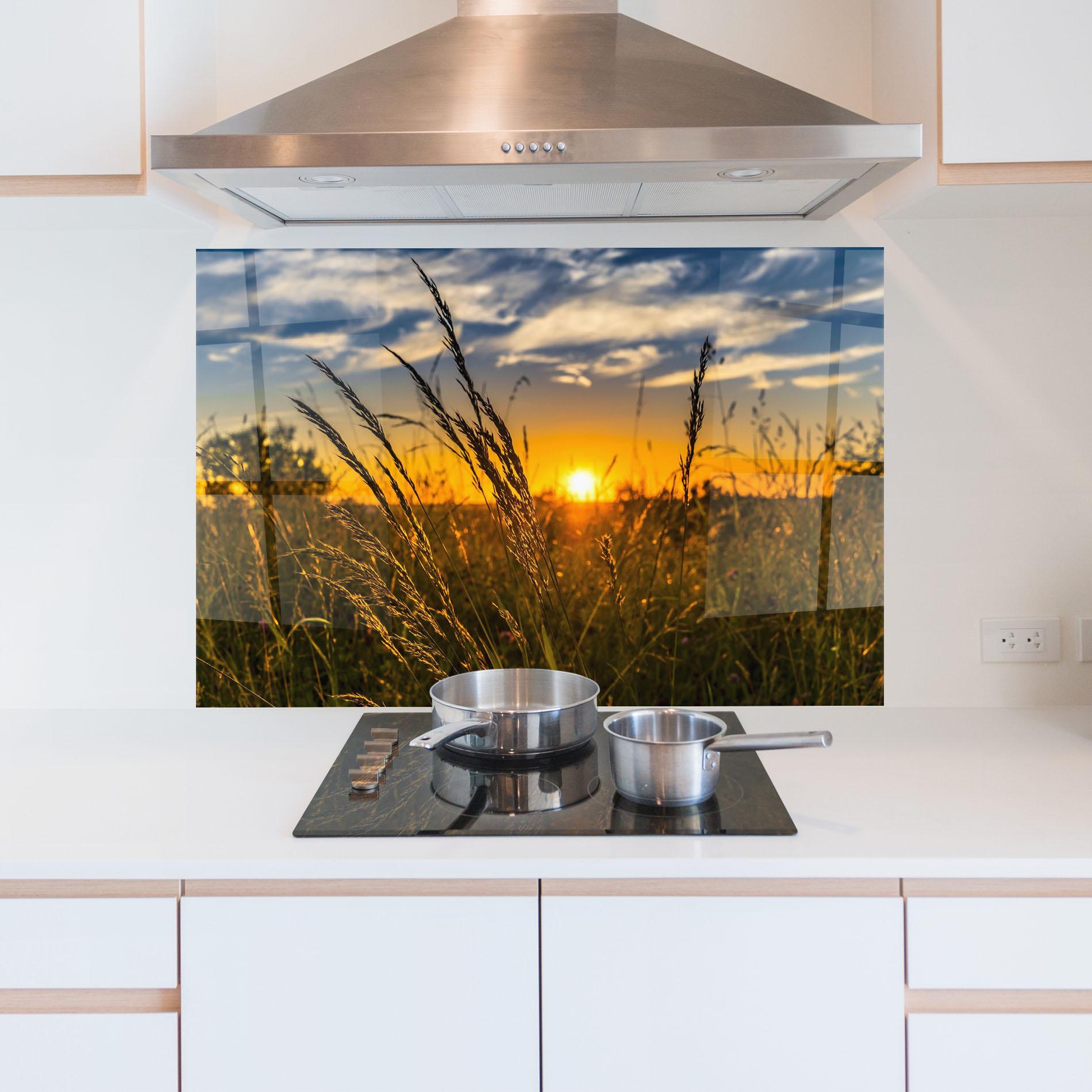 Küchenrückwand Glas Wheat Sunset mockup 5
