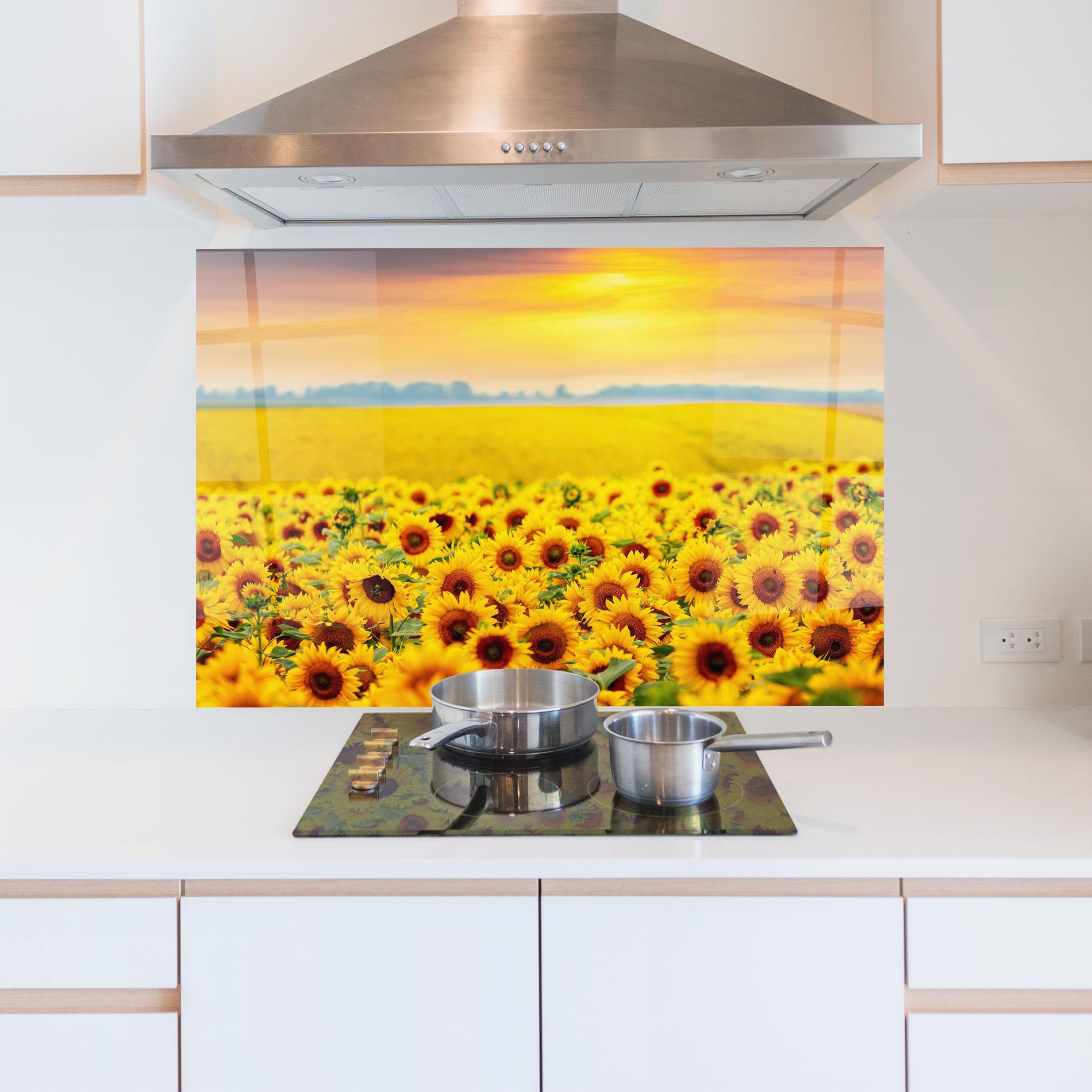 Küchenrückwand Glas Yellow Sunflowers mockup 5