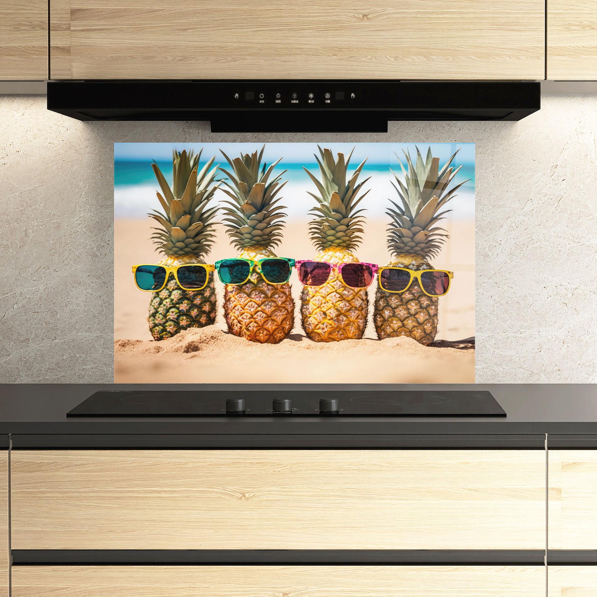 Küchenrückwand Glas Five Pineapples mockup 3