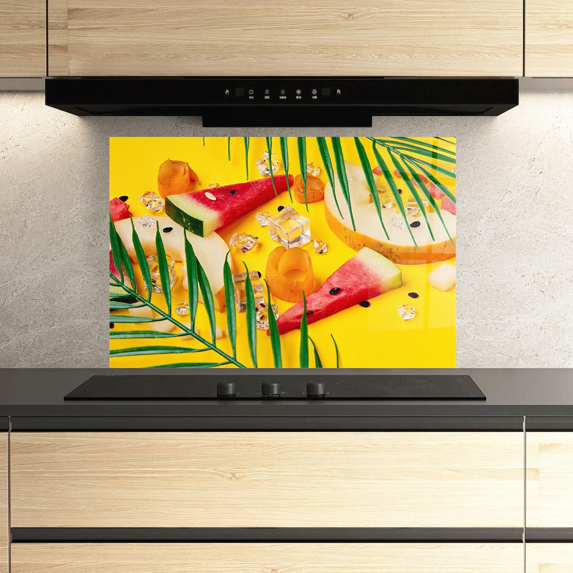 Küchenrückwand Glas Ice Cubes Fruits mockup 3