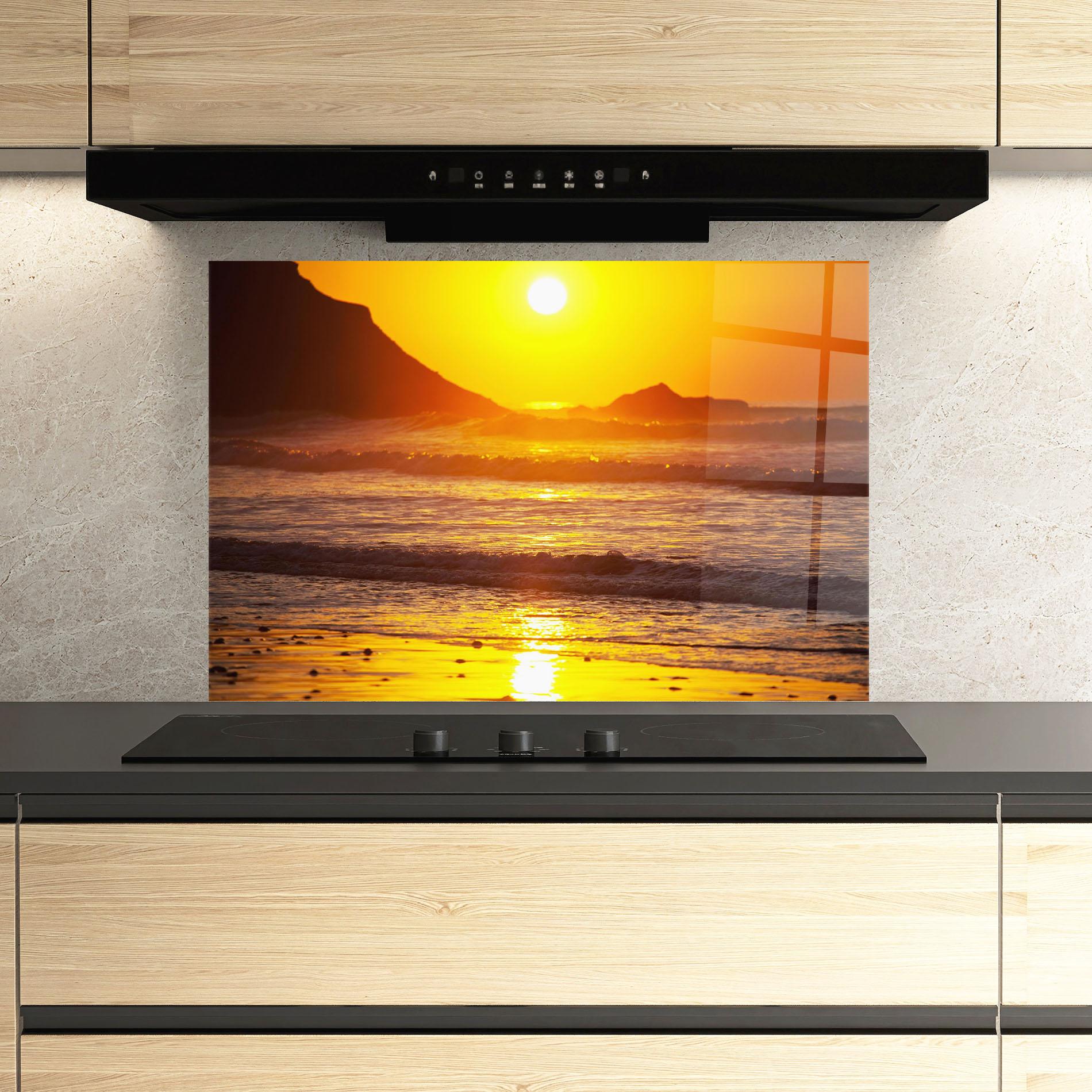 Küchenrückwand Glas Sea Sunset mockup 3