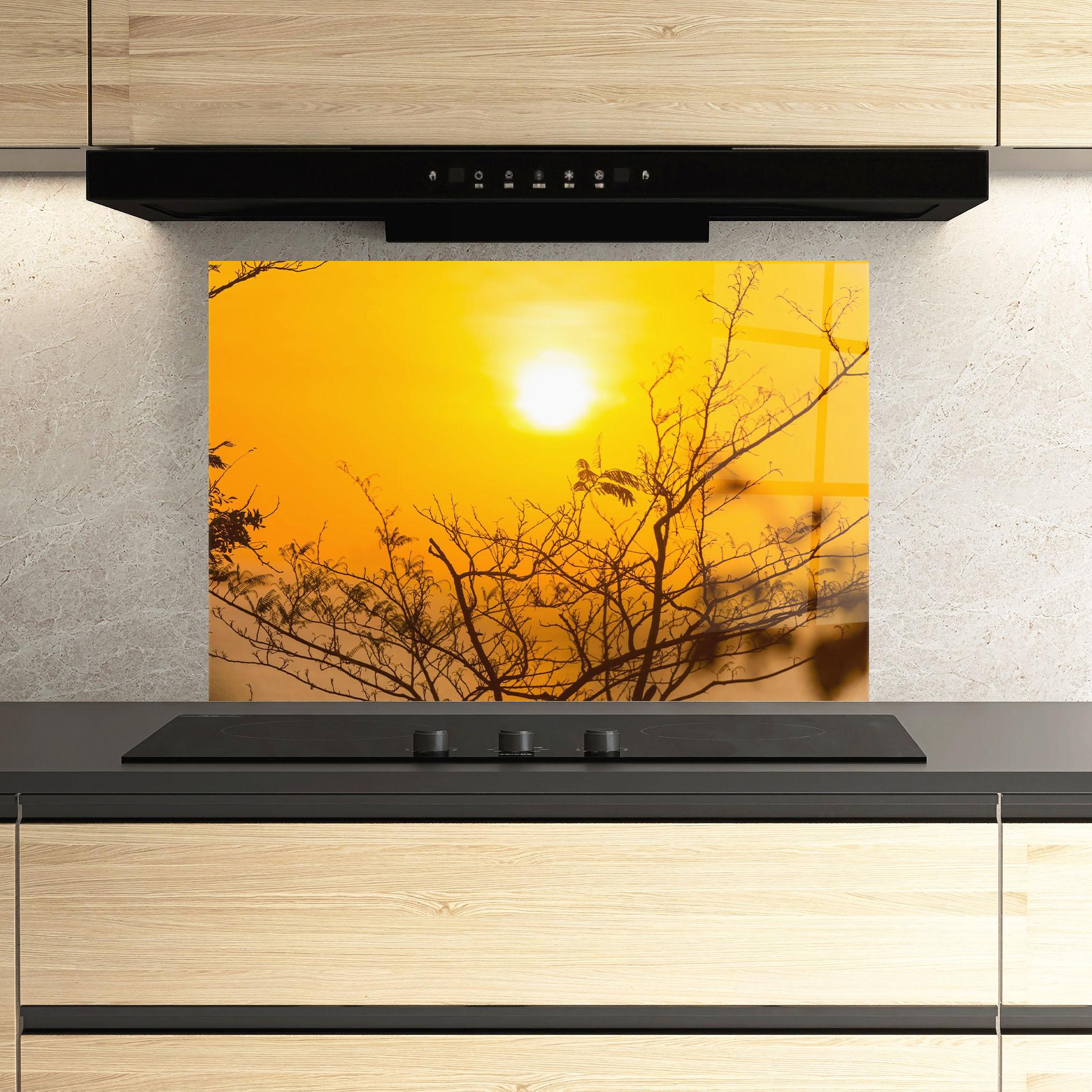 Küchenrückwand Glas Sunset Branches mockup 3