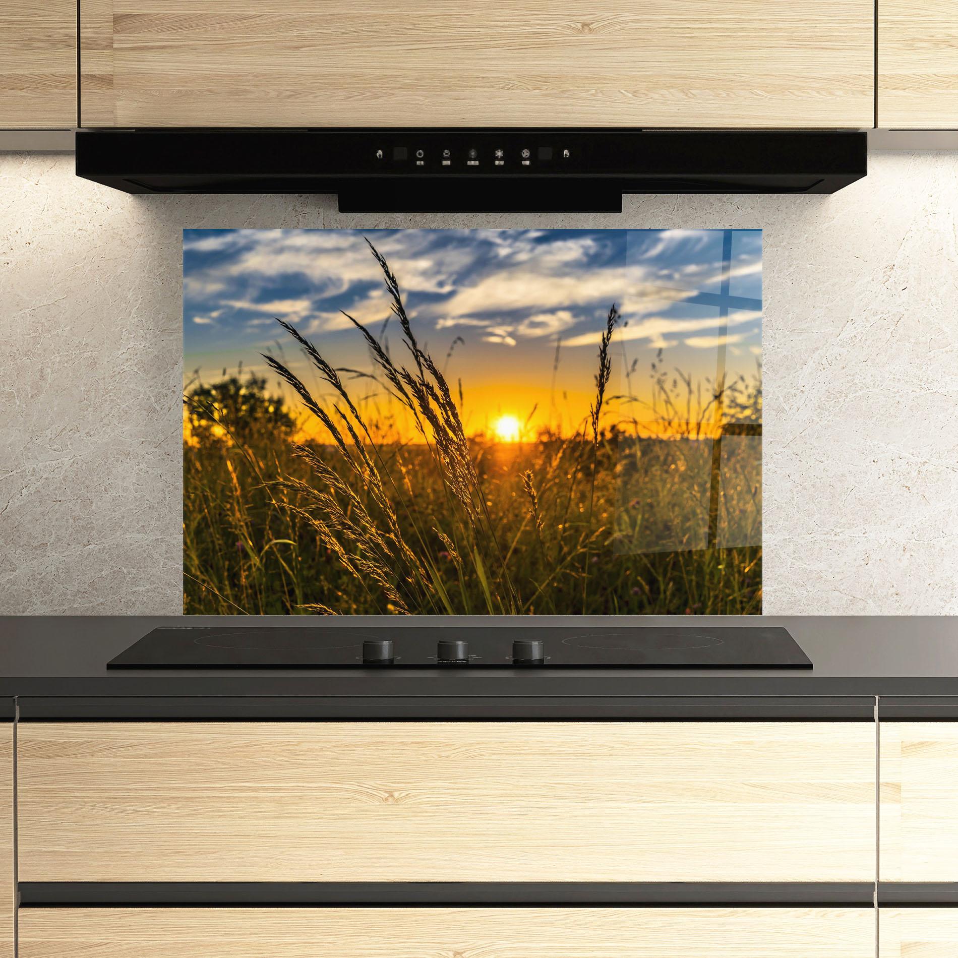 Küchenrückwand Glas Wheat Sunset mockup 3