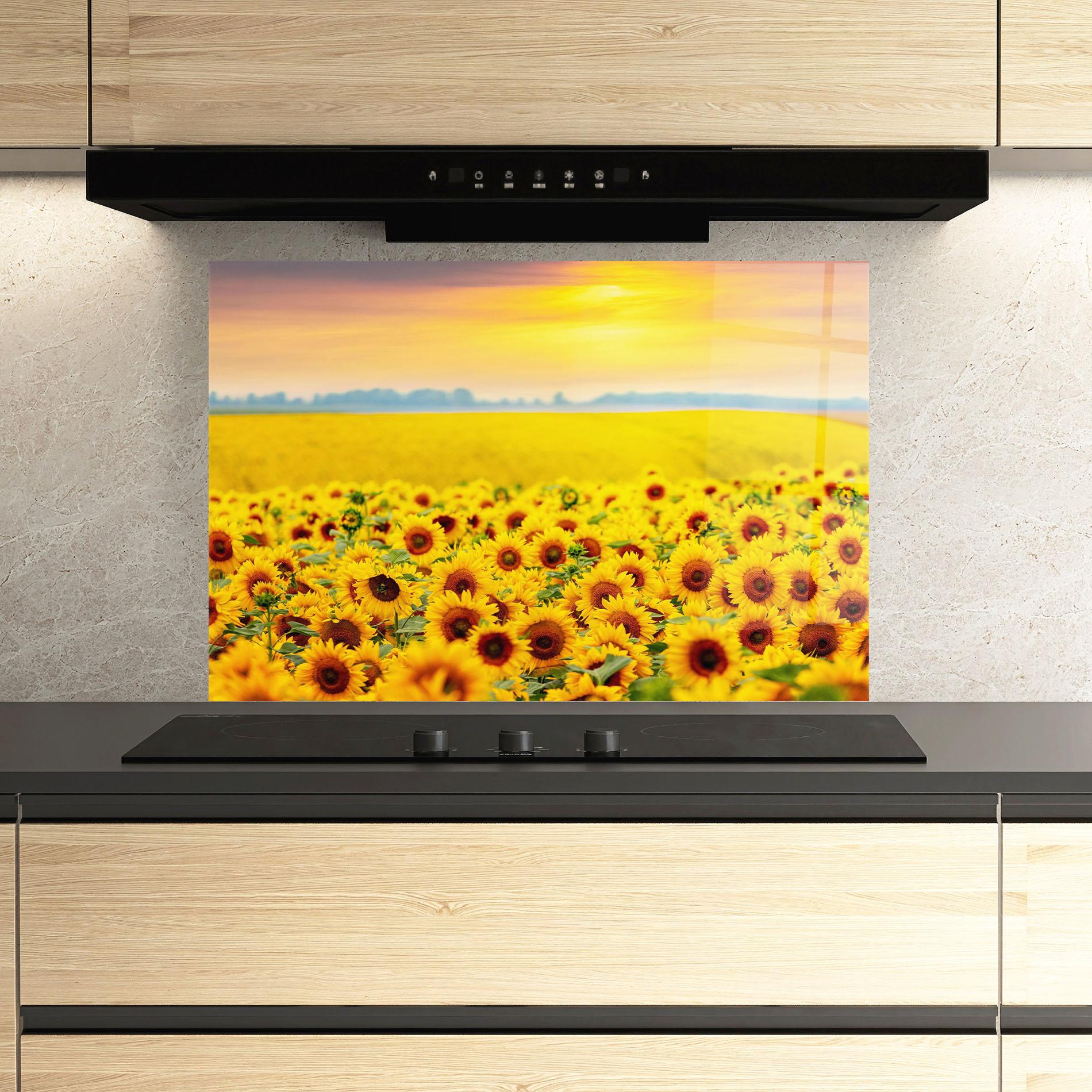 Küchenrückwand Glas Yellow Sunflowers mockup 3