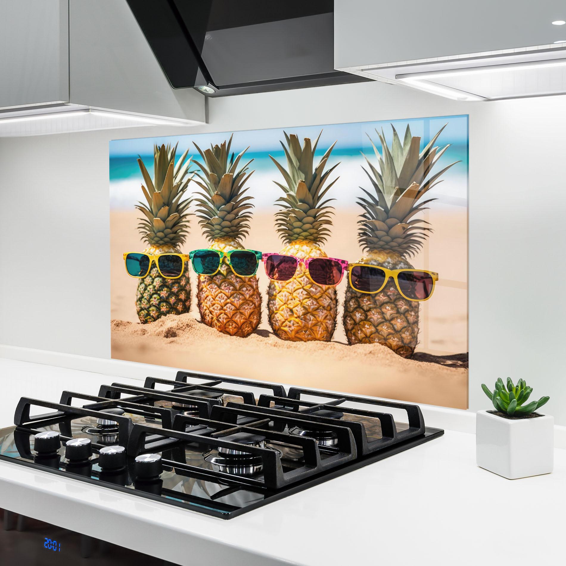 Küchenrückwand Glas Five Pineapples mockup 6