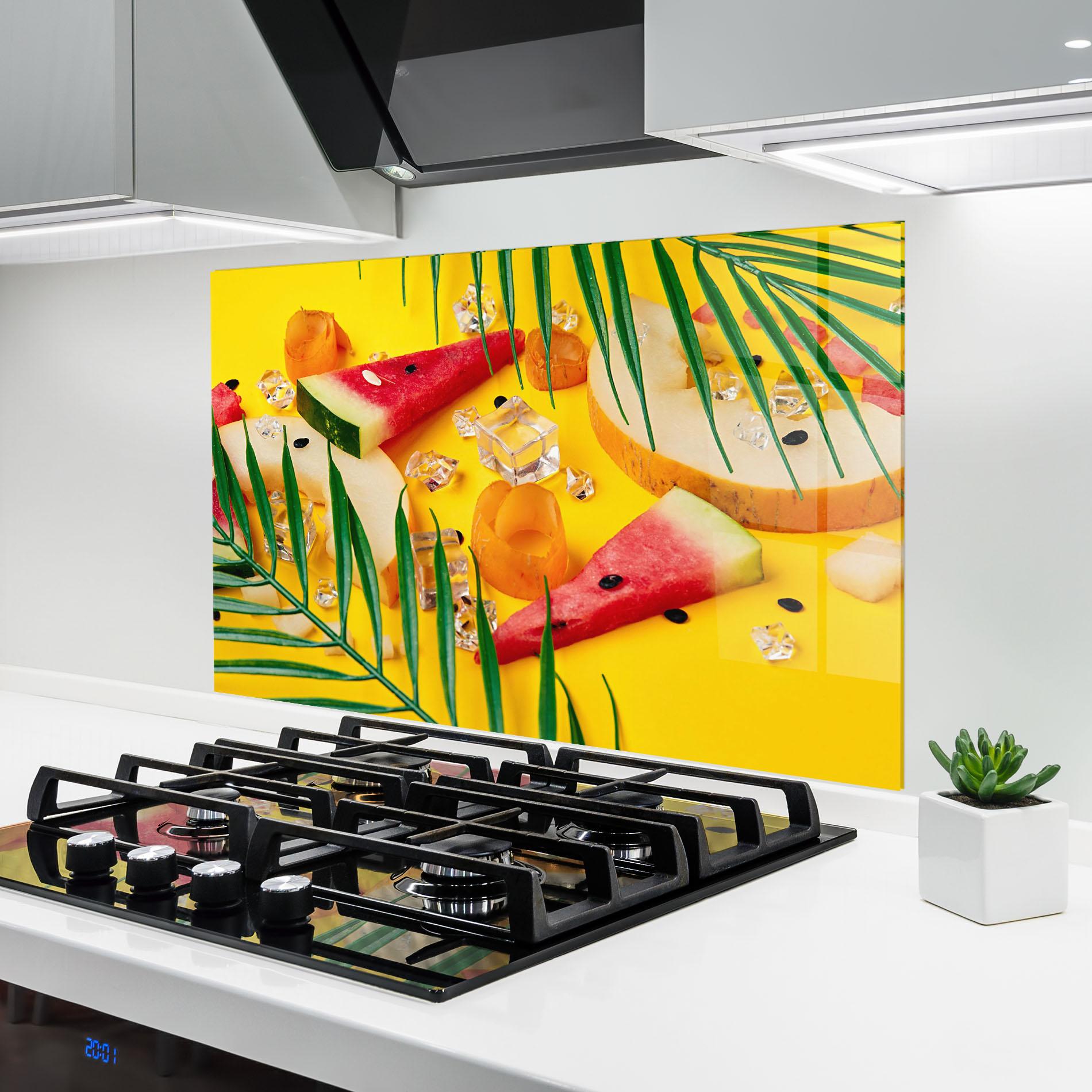 Küchenrückwand Glas Ice Cubes Fruits mockup 6