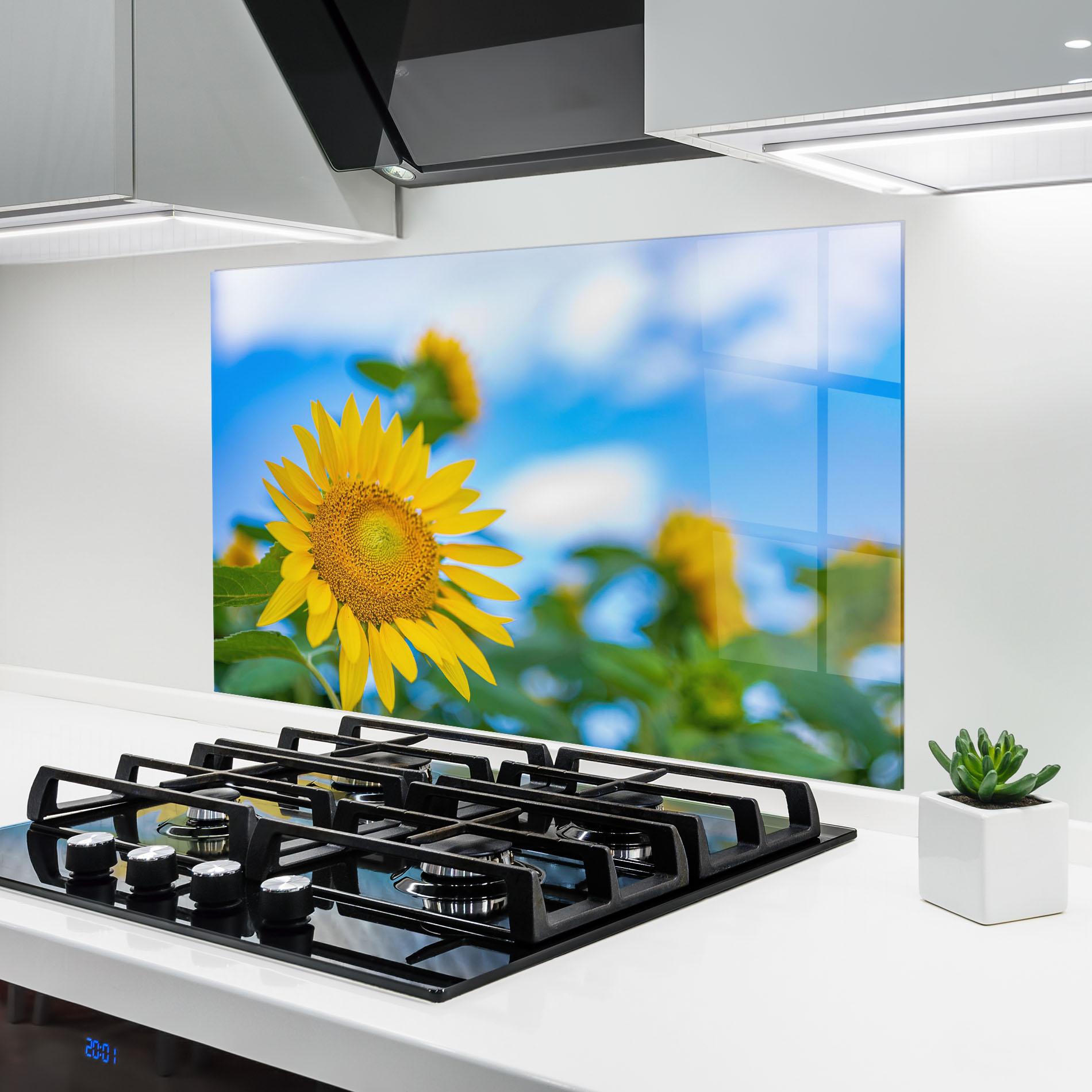 Küchenrückwand Glas Sunflower Sky mockup 6
