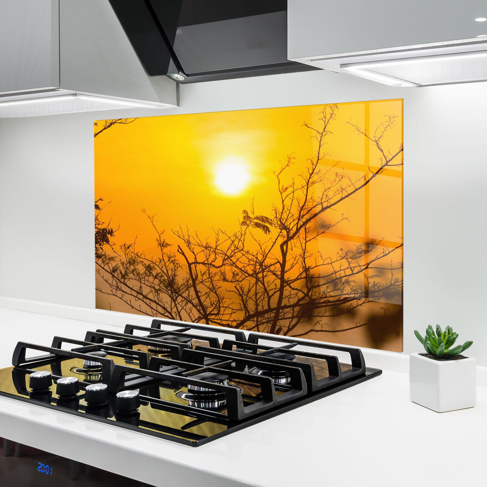 Küchenrückwand Glas Sunset Branches mockup 6
