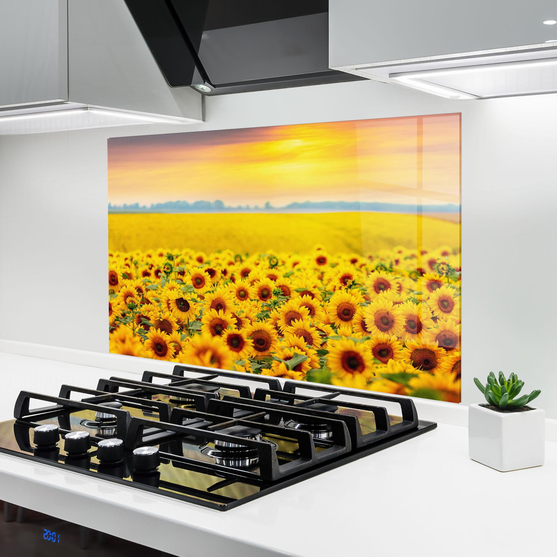 Küchenrückwand Glas Yellow Sunflowers mockup 6
