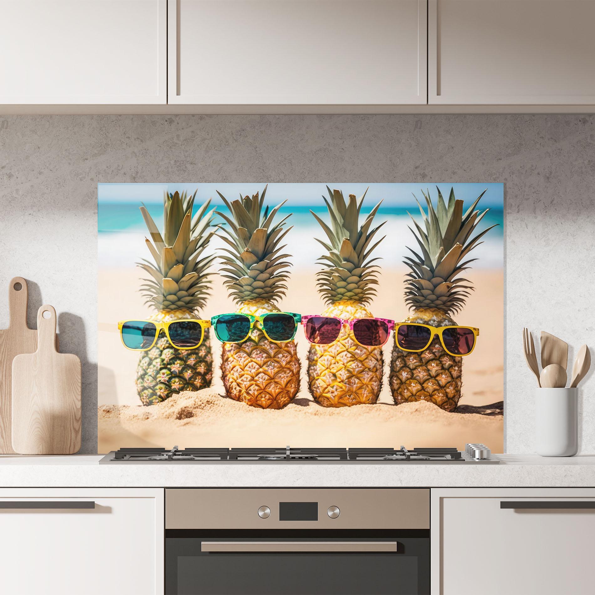 Küchenrückwand Glas Five Pineapples mockup 7