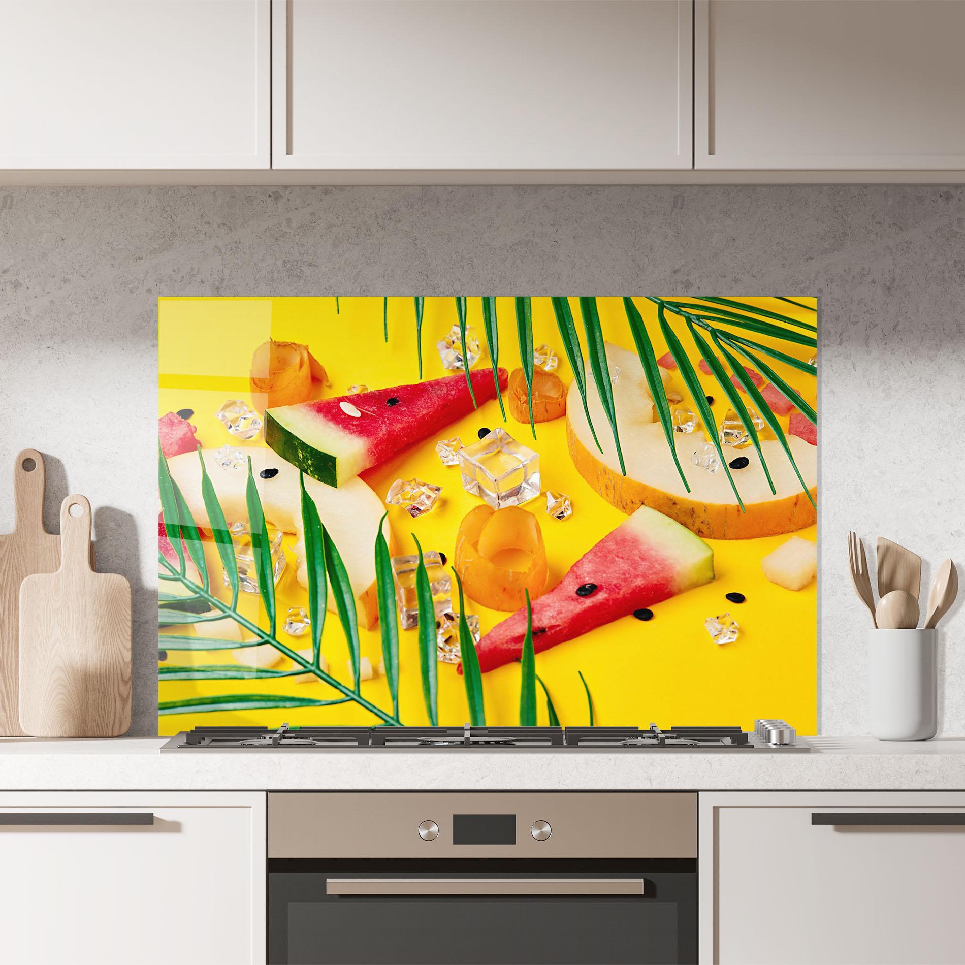 Küchenrückwand Glas Ice Cubes Fruits mockup 7