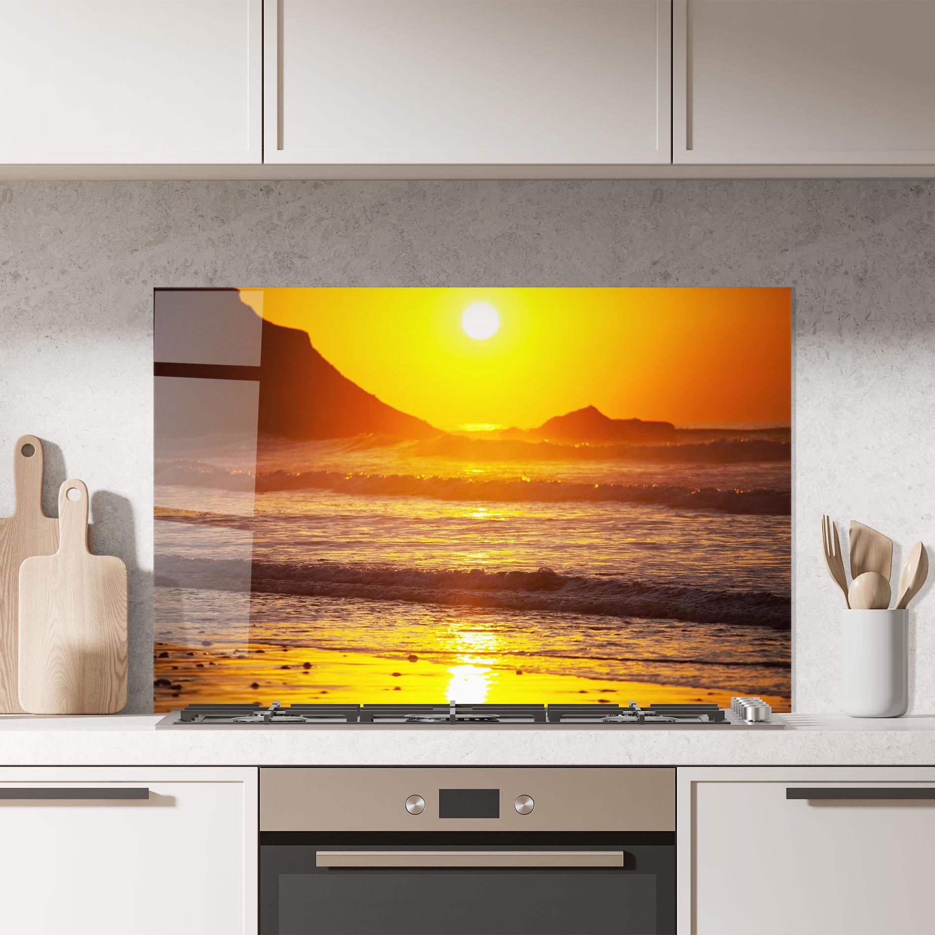Küchenrückwand Glas Sea Sunset mockup 7