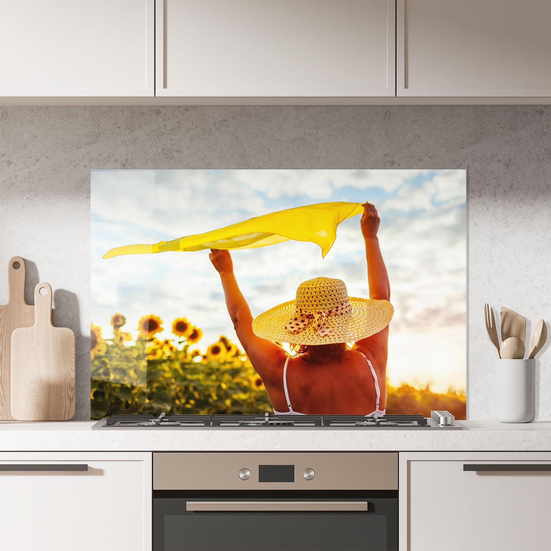 Küchenrückwand Glas Senior Woman Summer mockup 7