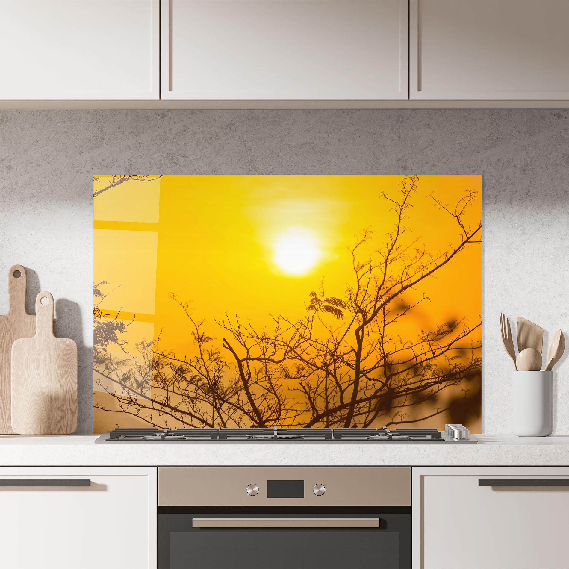 Küchenrückwand Glas Sunset Branches mockup 7