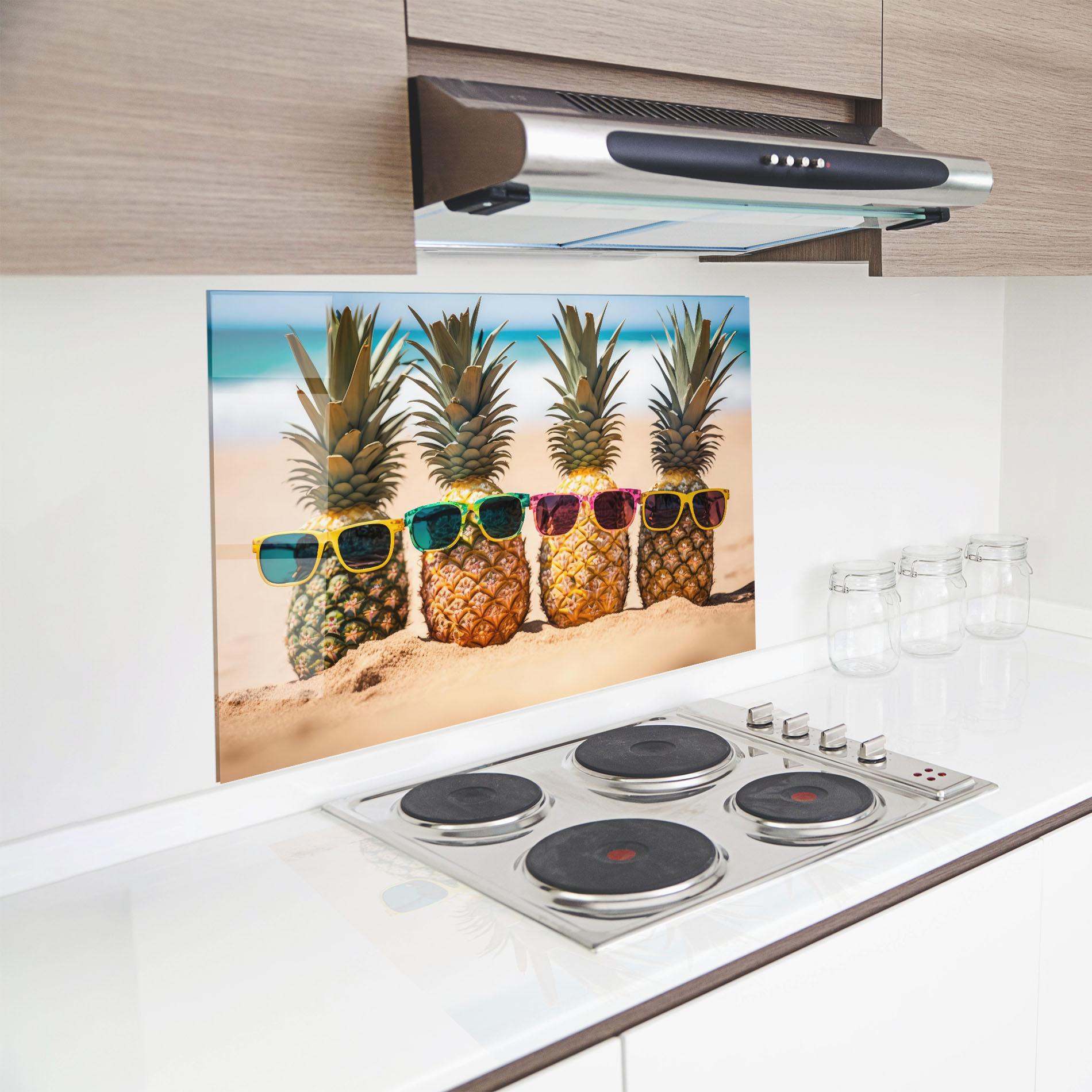 Küchenrückwand Glas Five Pineapples mockup 8