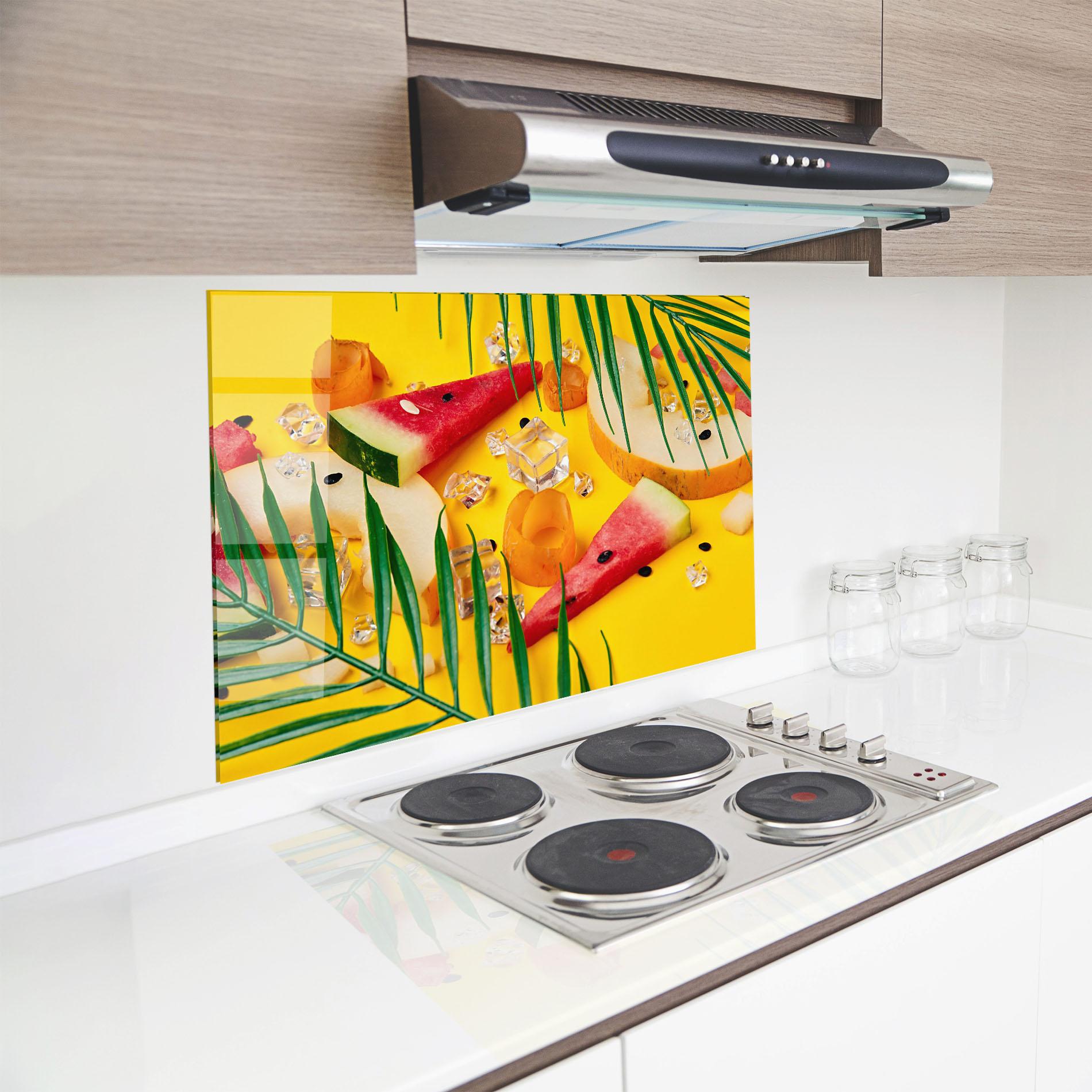 Küchenrückwand Glas Ice Cubes Fruits mockup 8