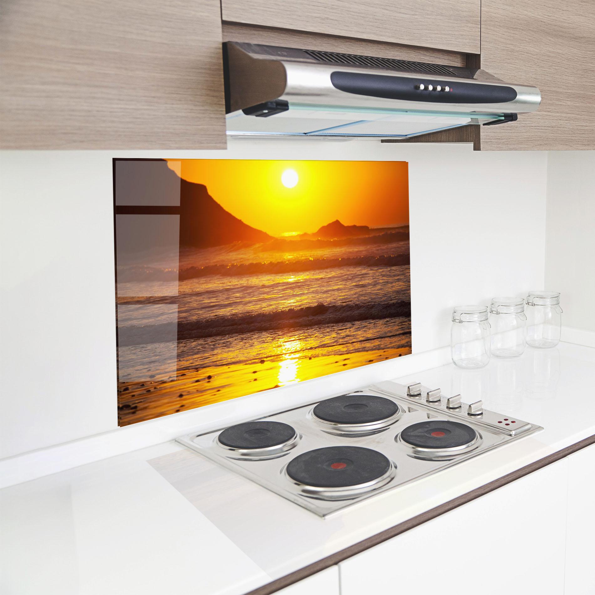 Küchenrückwand Glas Sea Sunset mockup 8