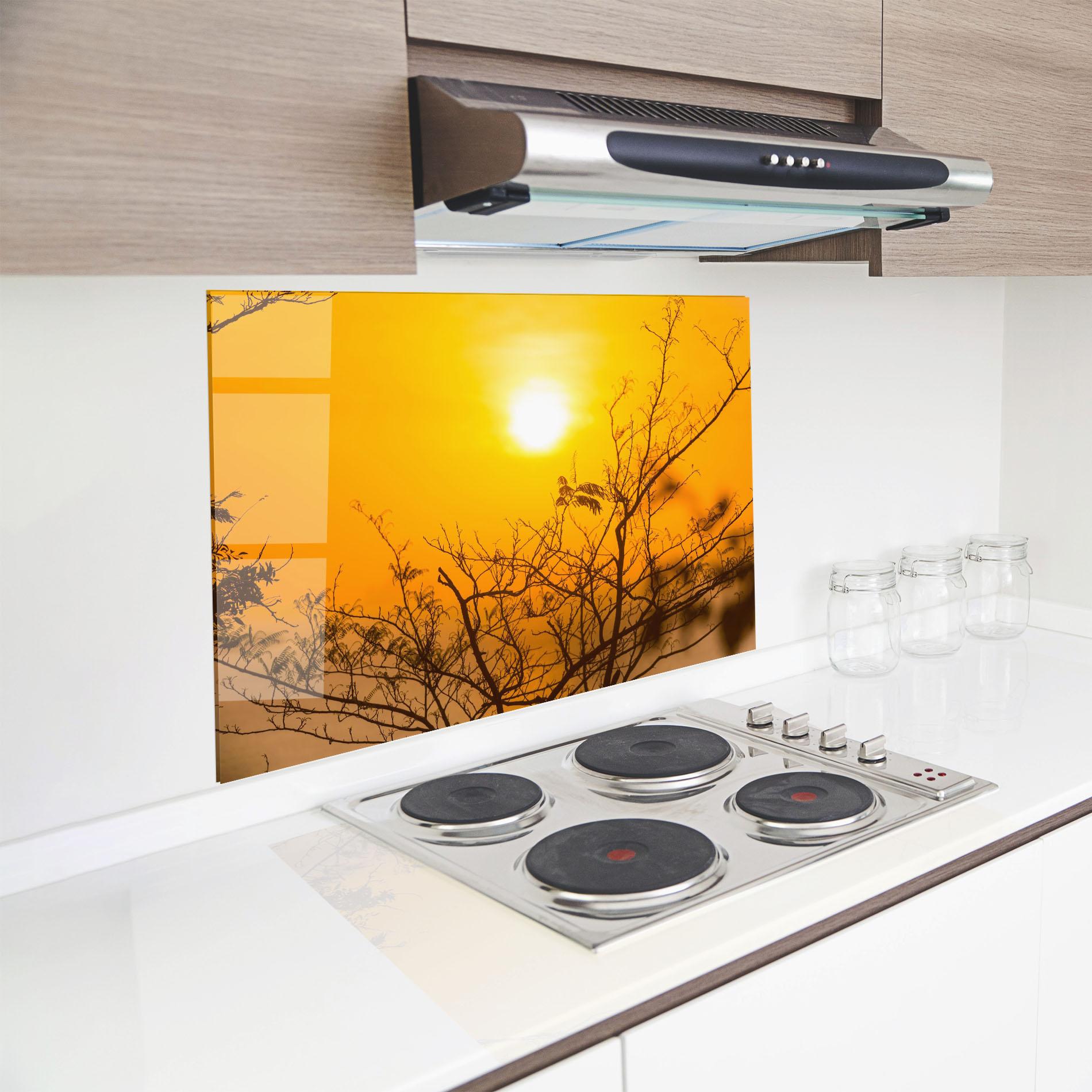 Küchenrückwand Glas Sunset Branches mockup 8