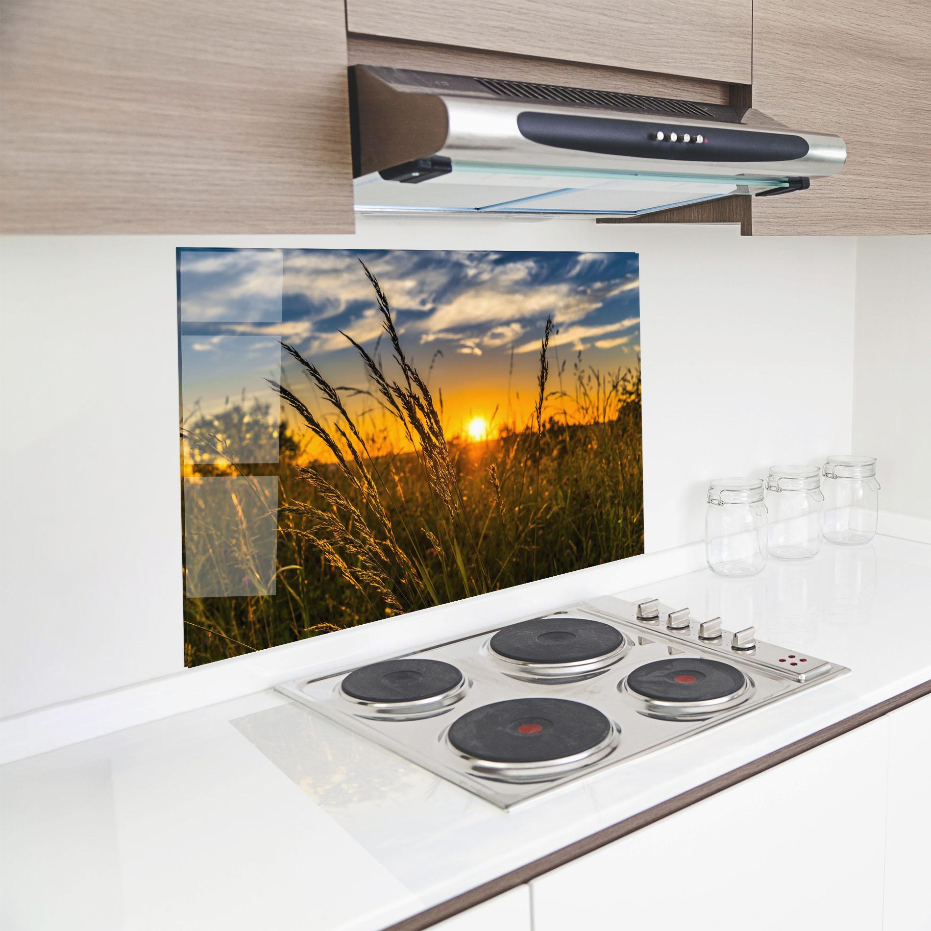 Küchenrückwand Glas Wheat Sunset mockup 8