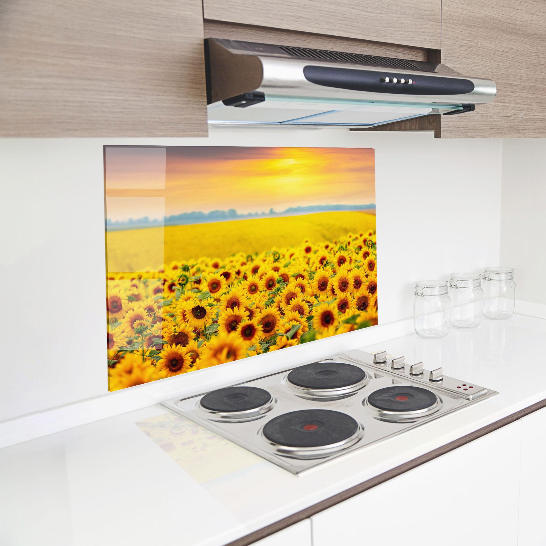 Küchenrückwand Glas Yellow Sunflowers mockup 8