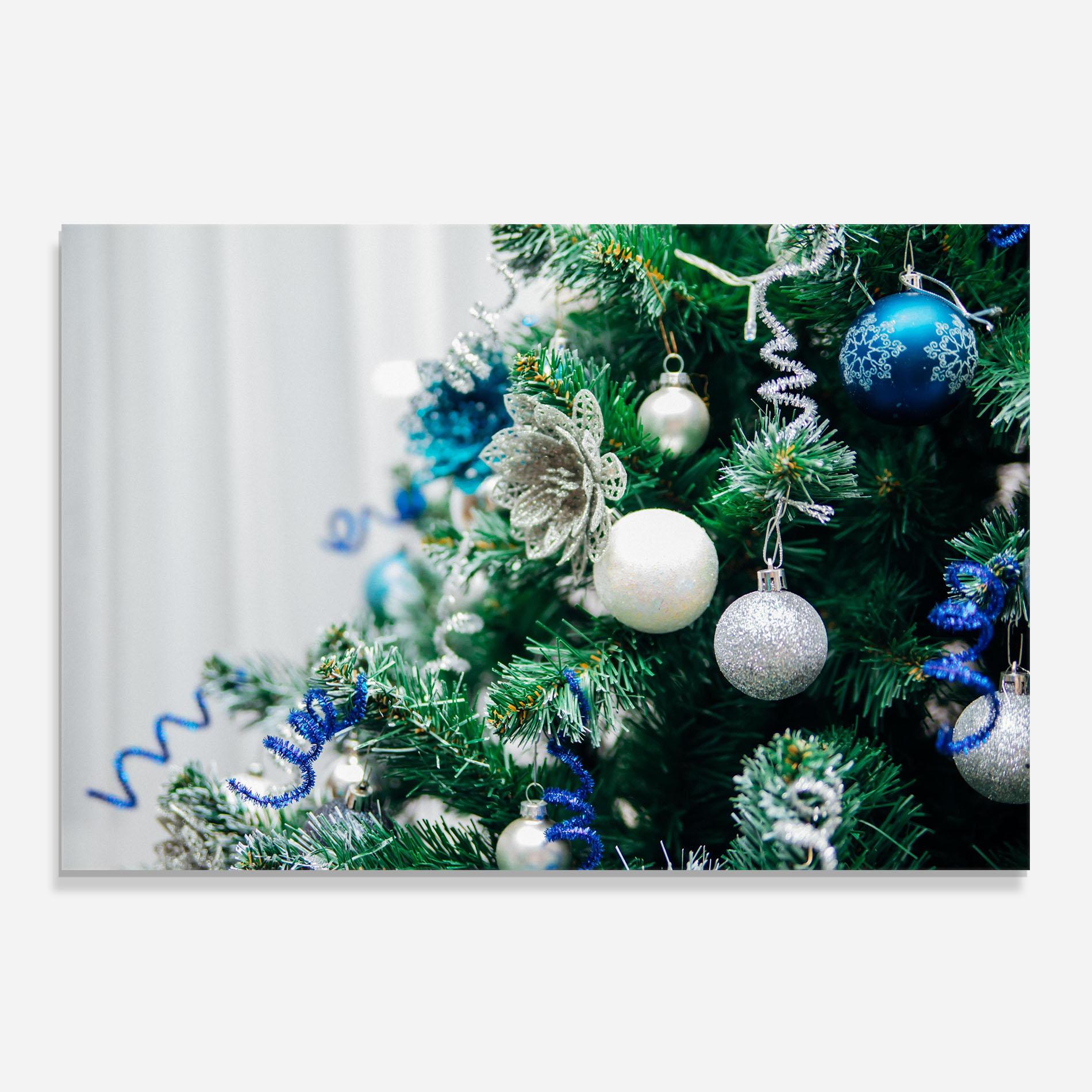 Küchenrückwand Glas Blue Christmas Tree Decor mockup 0