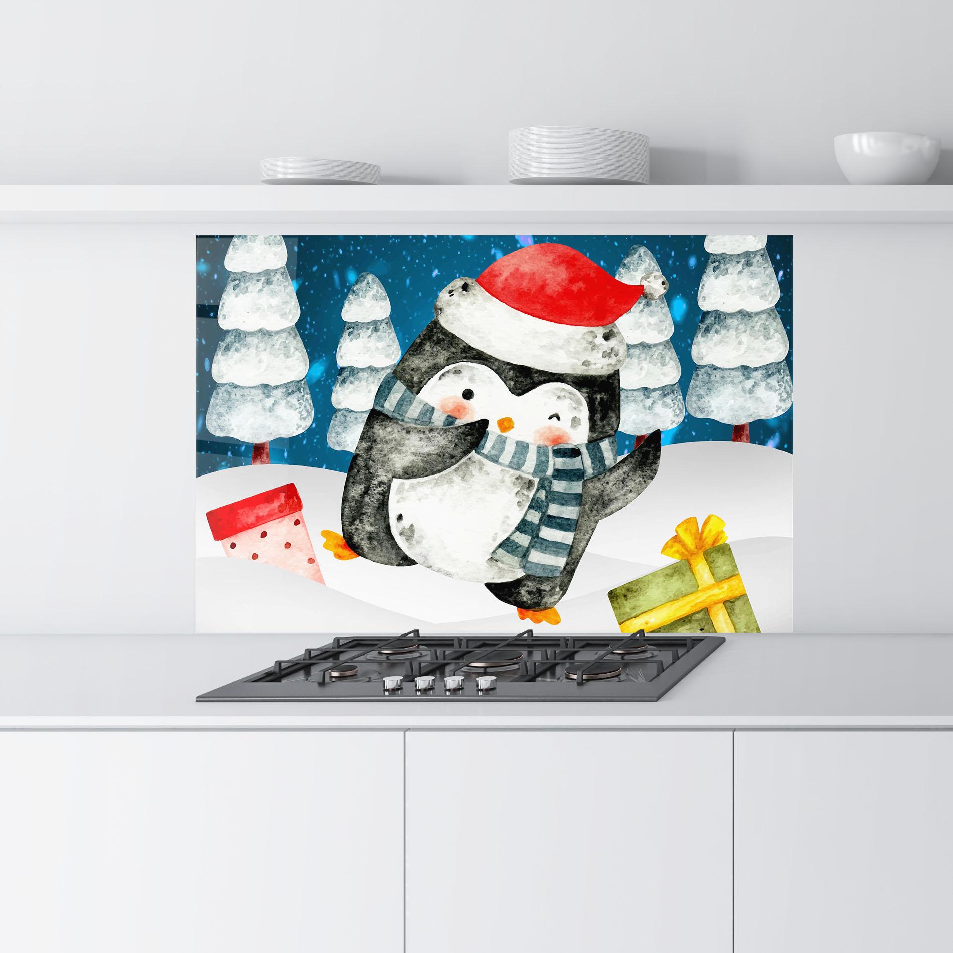 Küchenrückwand Glas Blue Pinguin mockup 9