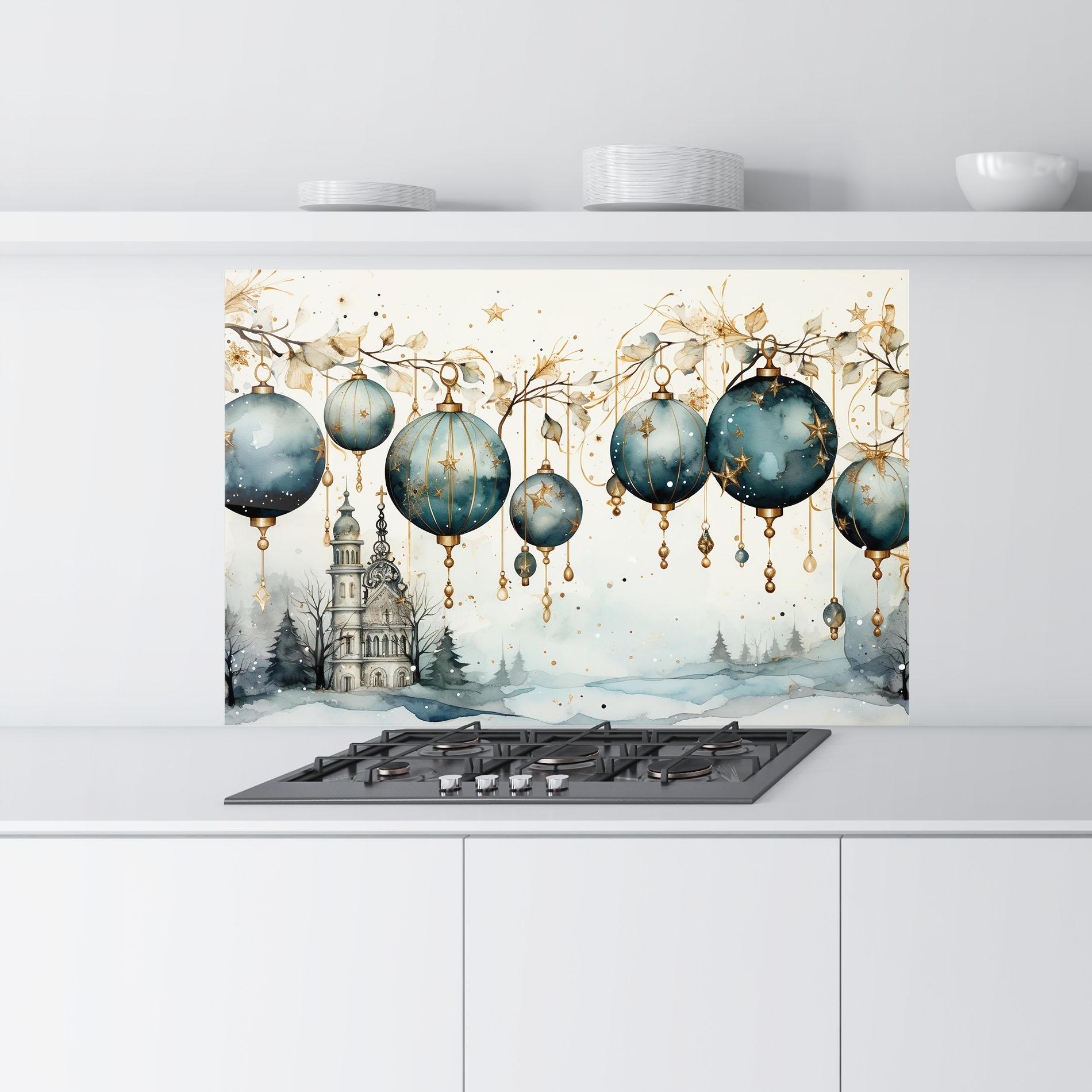 Küchenrückwand Glas Christmas Paper Art mockup 9