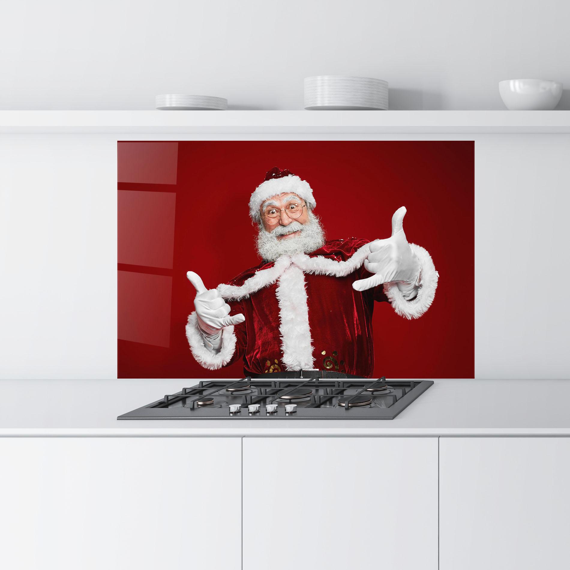 Küchenrückwand Glas Cool Santa Claus mockup 9