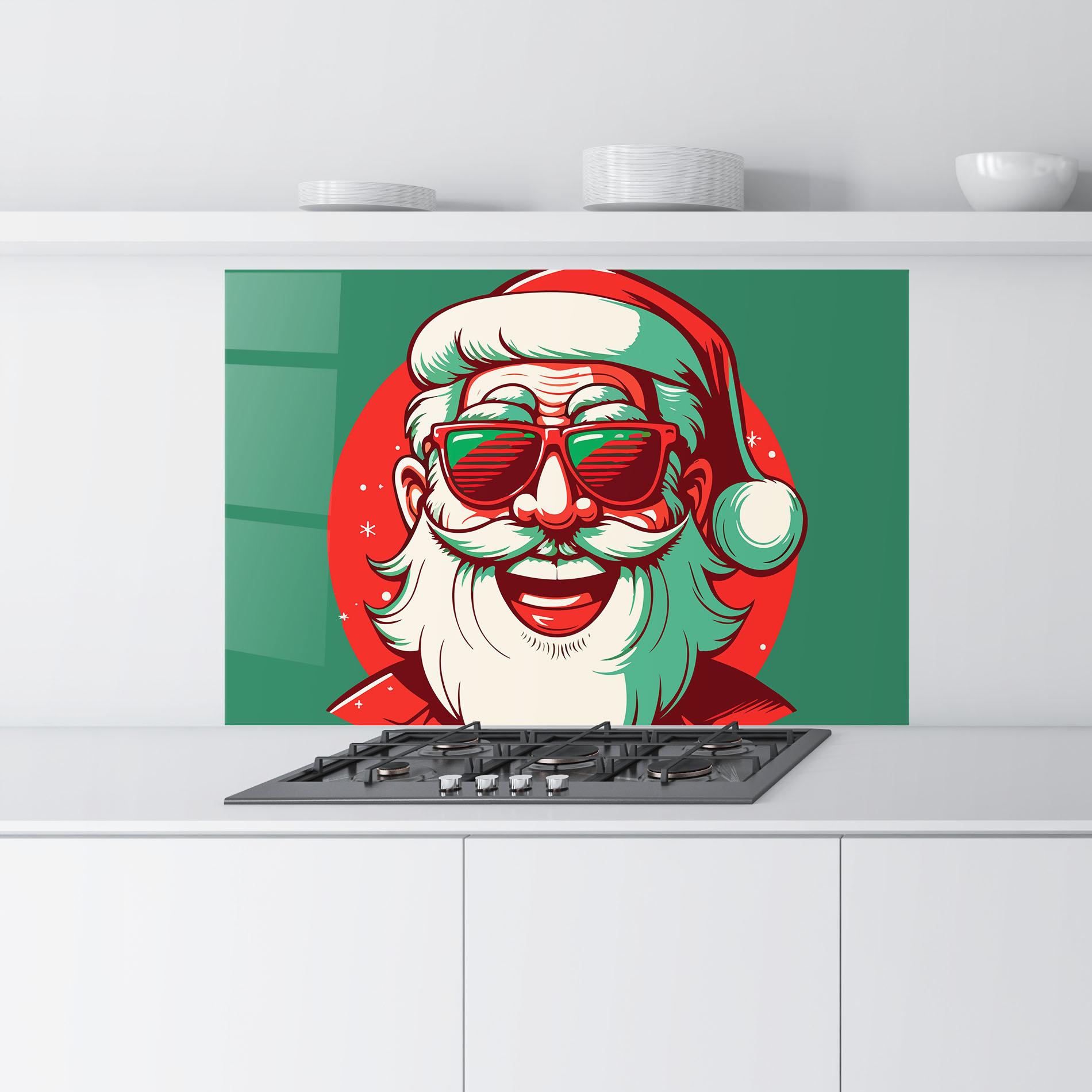 Küchenrückwand Glas Crazy Smile Santa mockup 9