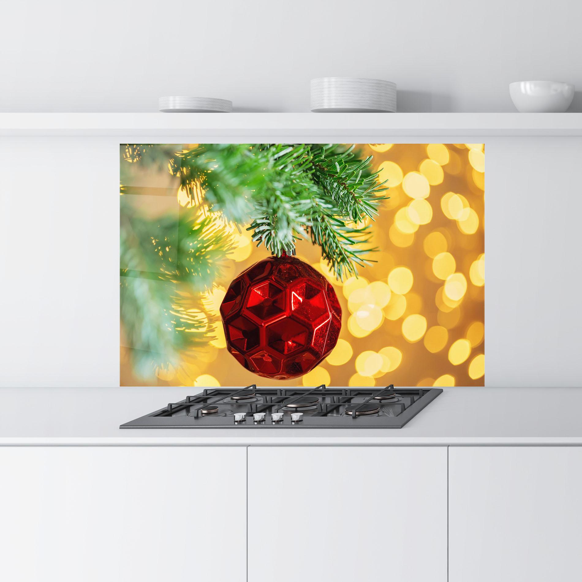 Küchenrückwand Glas Red Christmas Ball mockup 9