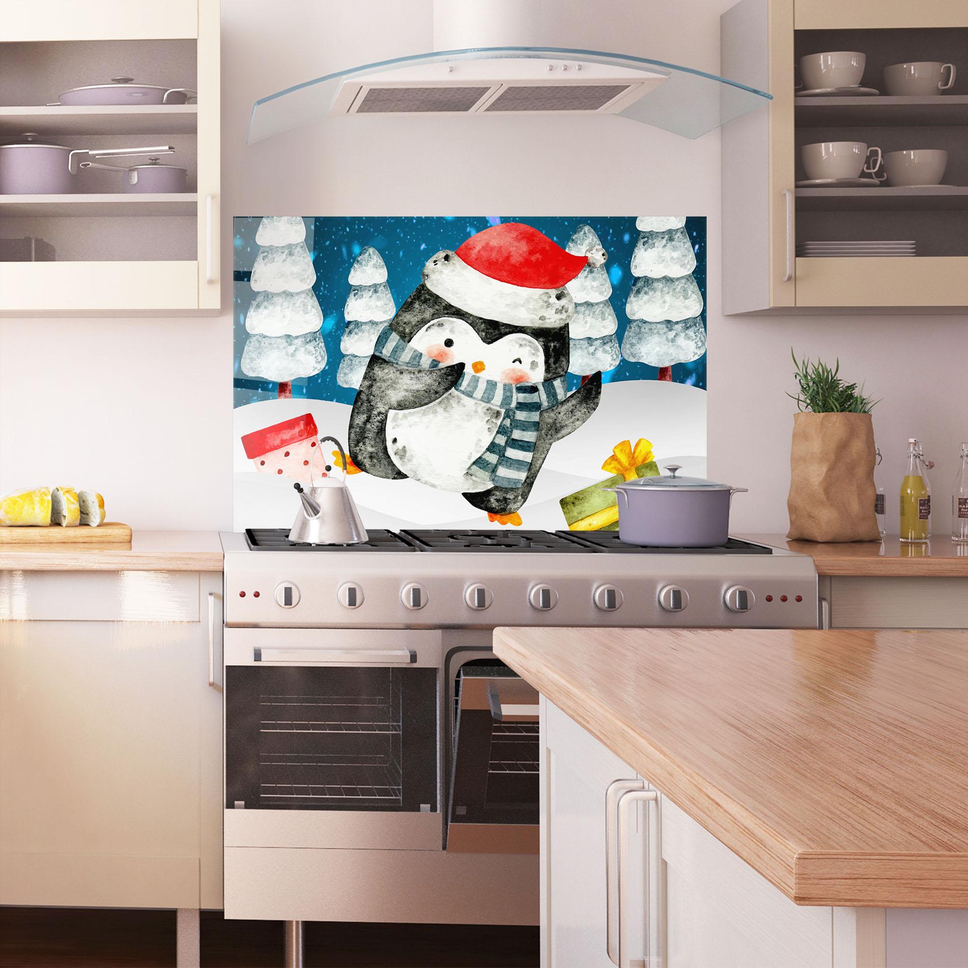 Küchenrückwand Glas Blue Pinguin mockup 1