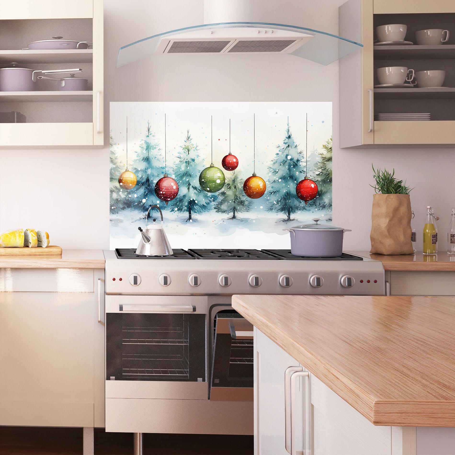Küchenrückwand Glas Christmas Tree Painting mockup 1