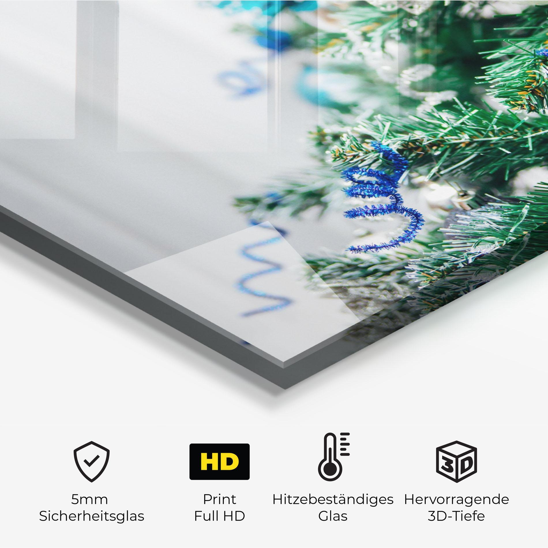 Küchenrückwand Glas Blue Christmas Tree Decor mockup 2