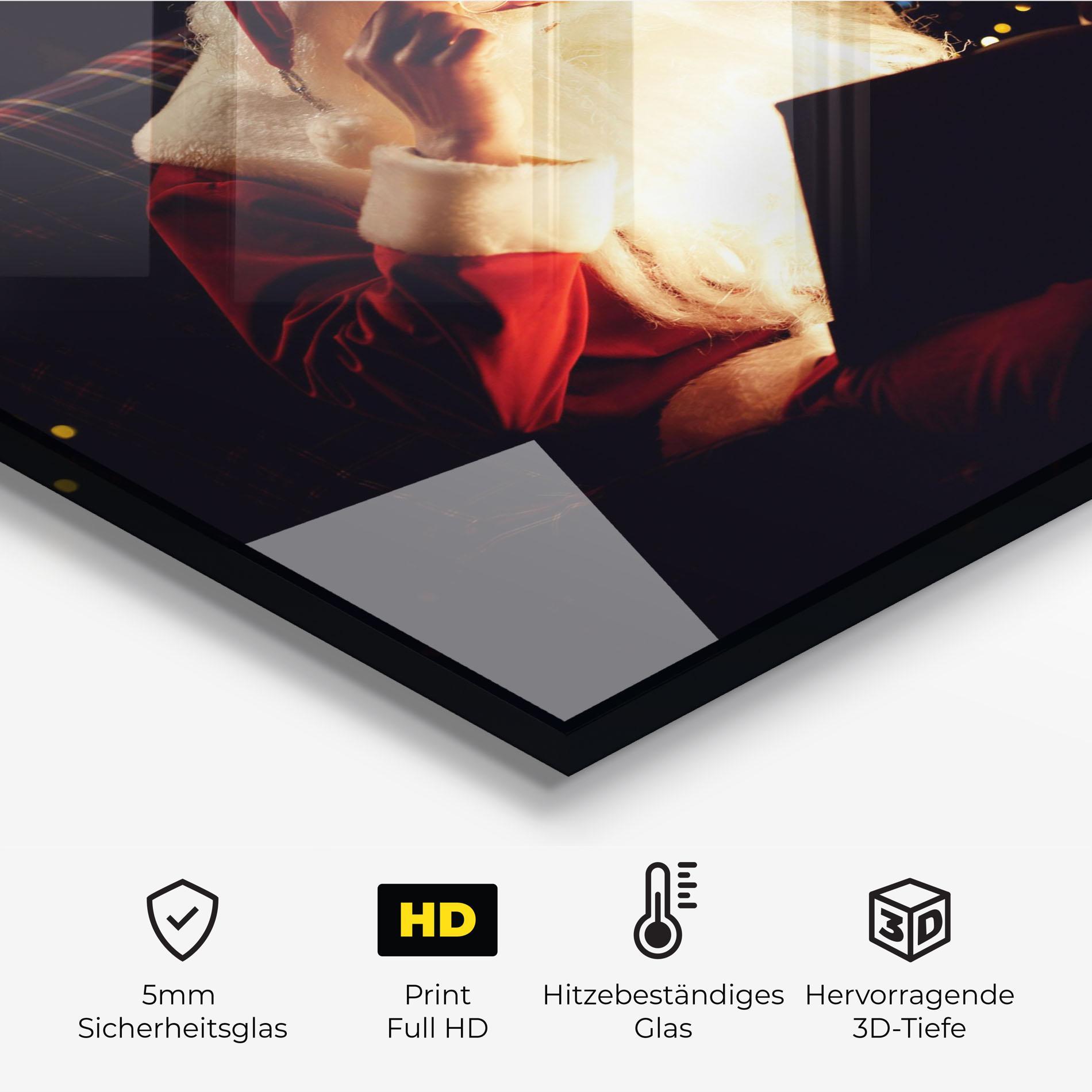 Küchenrückwand Glas Santa Reading Magic Book mockup 2