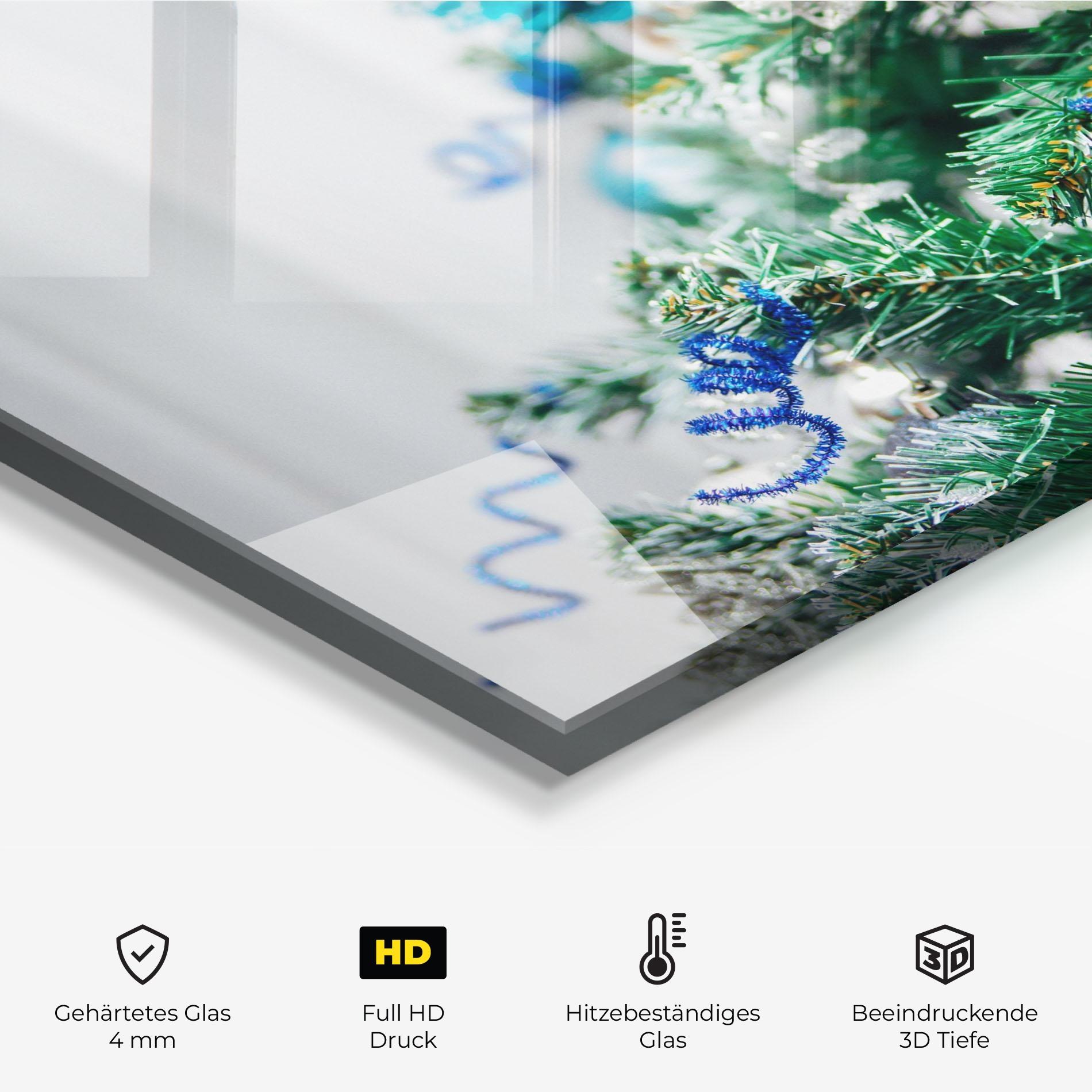 Küchenrückwand Glas Blue Christmas Tree Decor mockup 2