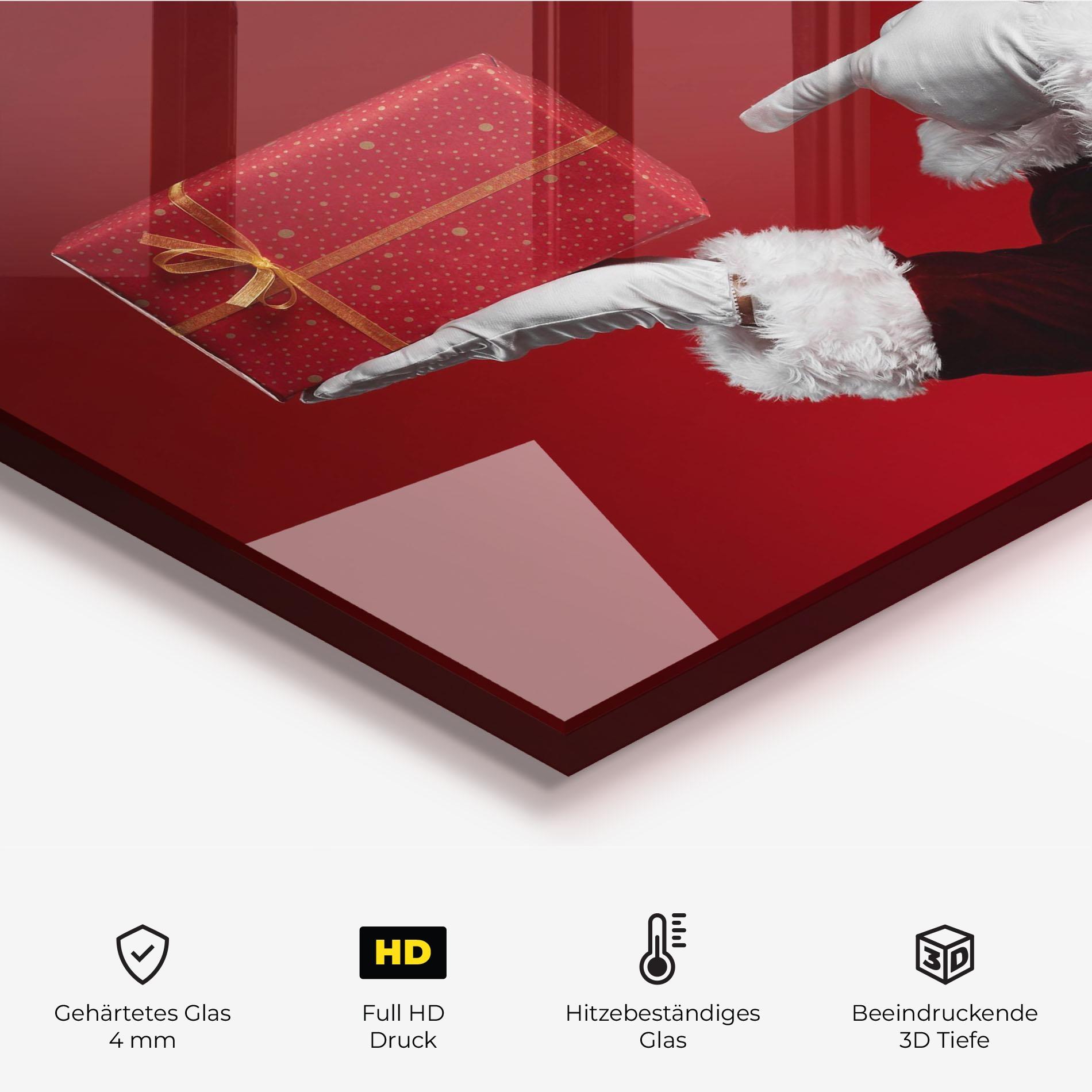 Küchenrückwand Glas Santa Holding Red Present mockup 2
