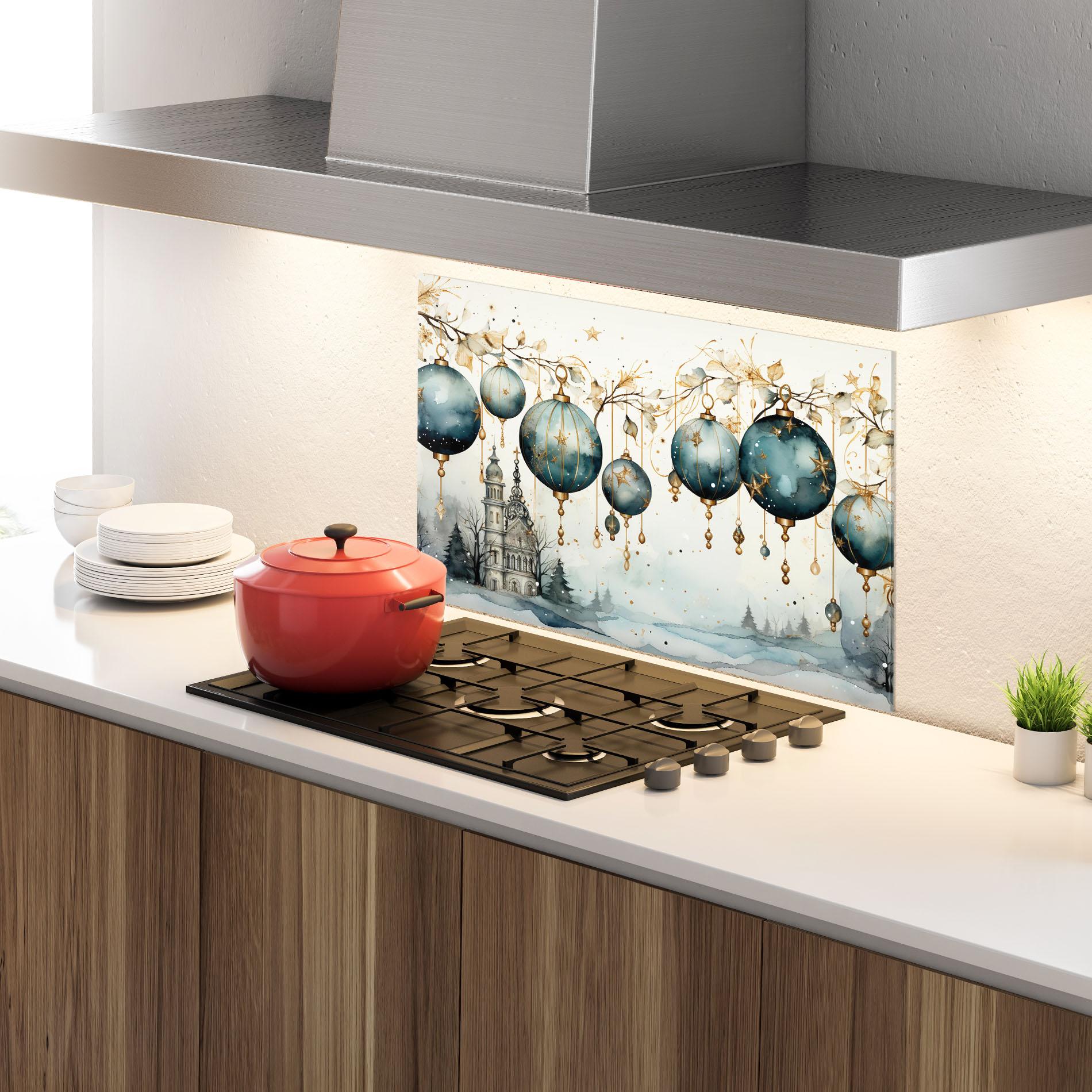Küchenrückwand Glas Christmas Paper Art mockup 4
