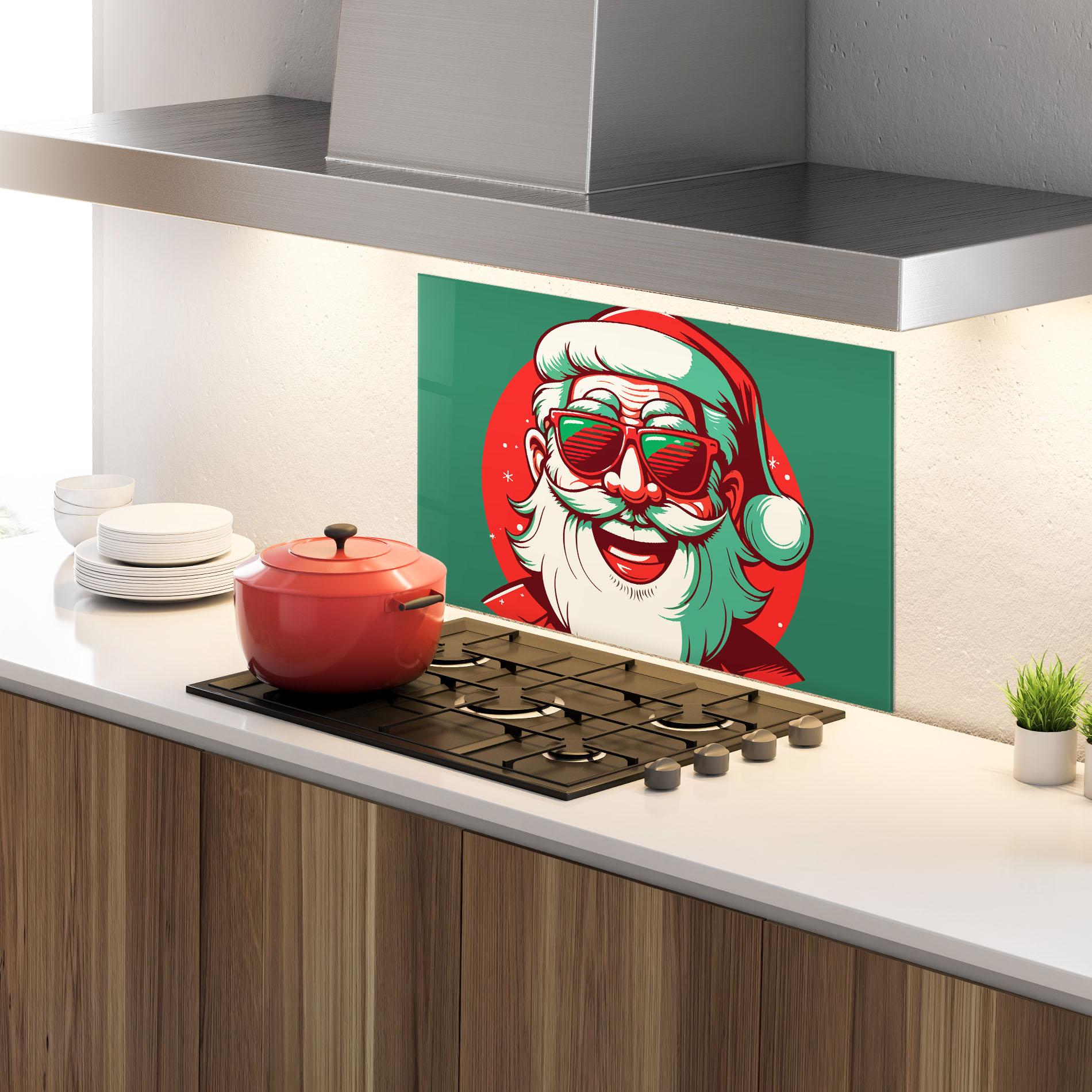 Küchenrückwand Glas Crazy Smile Santa mockup 4